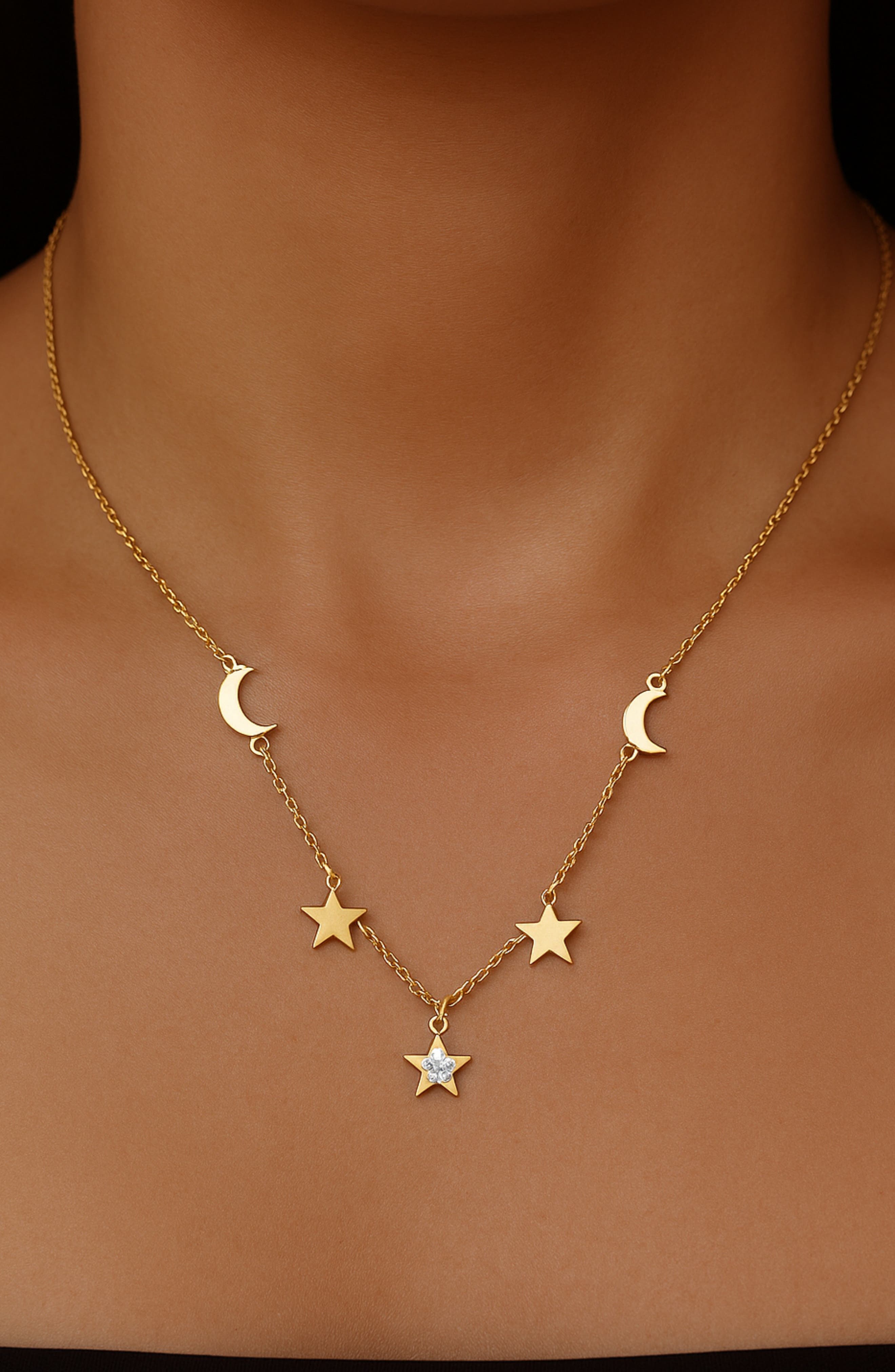 Argento Vivo Sterling Silver Star & Moon Charm Necklace