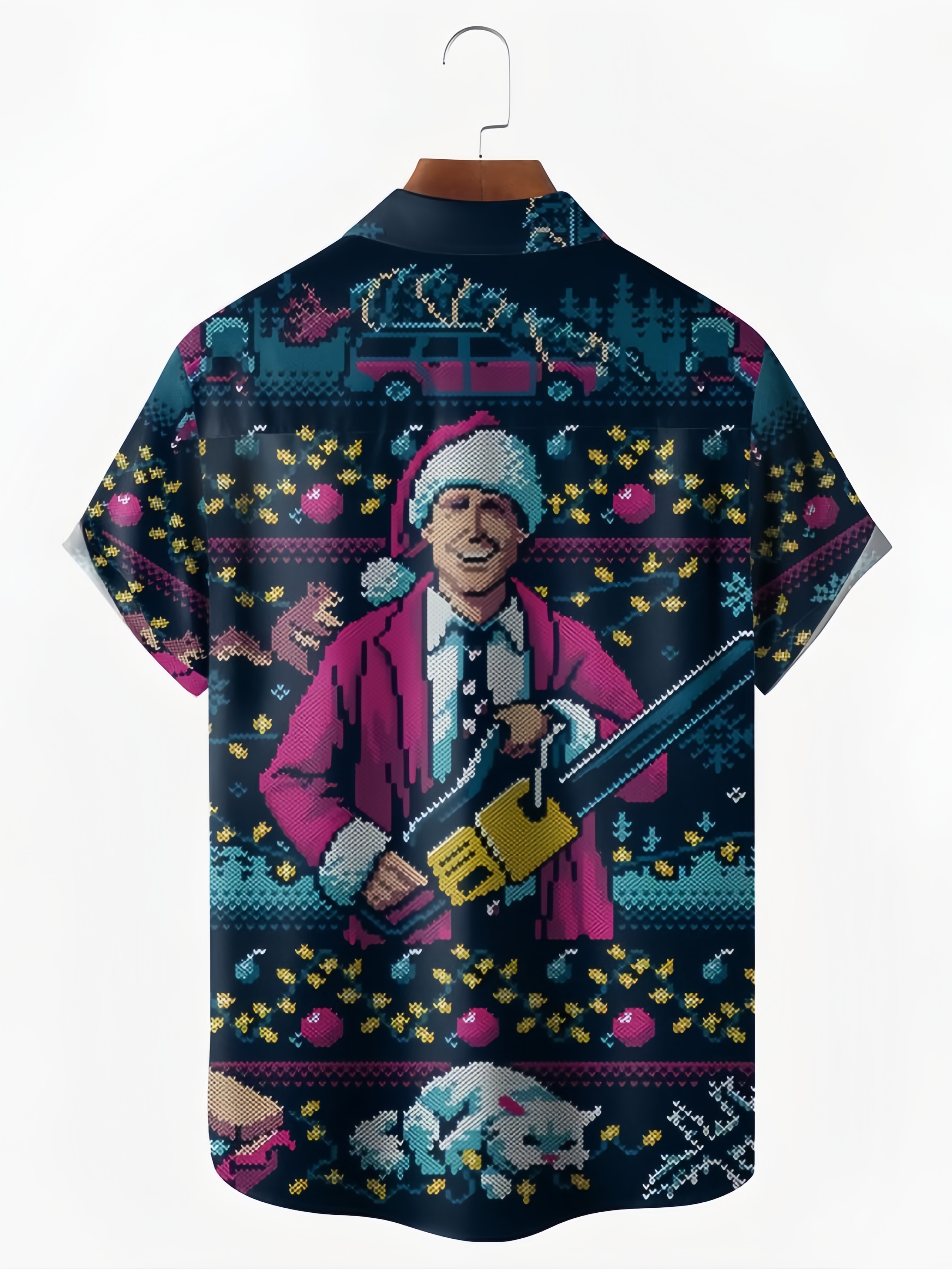 Christmas Chest Pocket Short Sleeve Casual Shirt