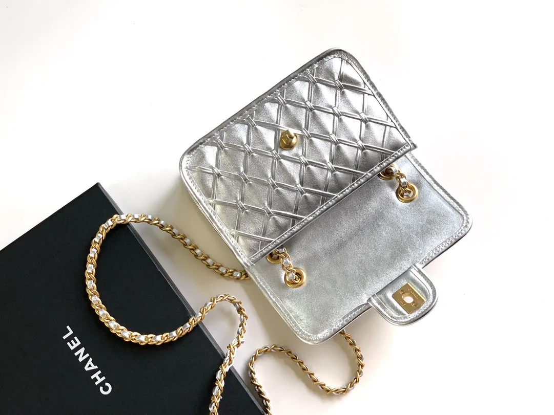 Chanel Classic Flap Silver Woven Leather Shoulder Bag product photo from LabelPicks