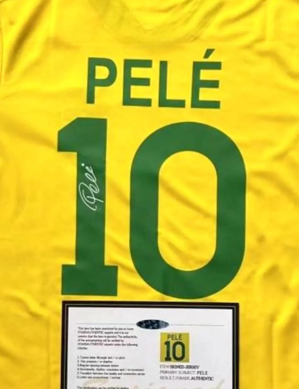Pele Pel茅 SIGNED Brazil 1970 Home Jersey/Shirt - COA - Retro