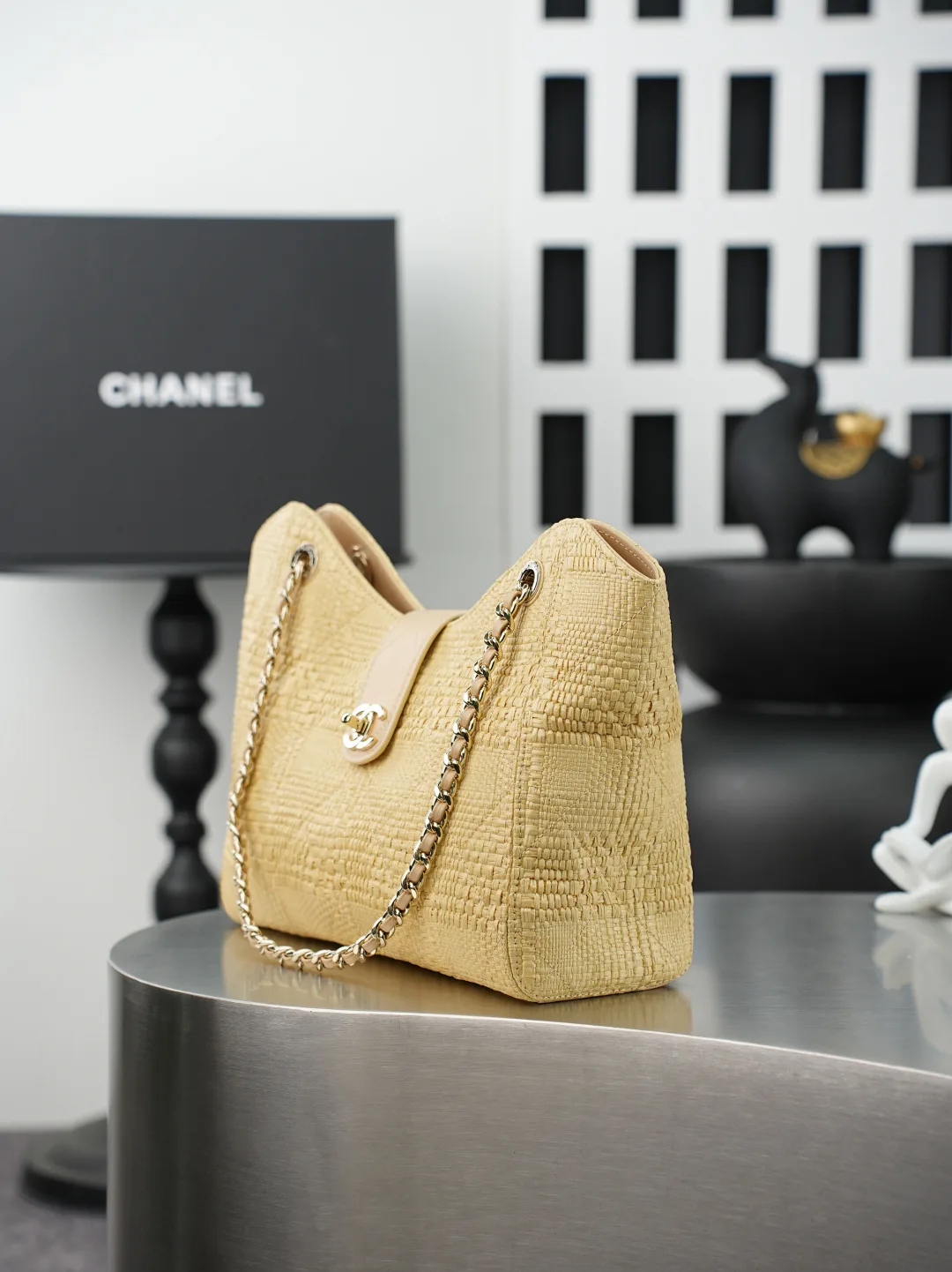 Chanel Beige Straw Woven Shoulder Bag product photo from LabelPicks