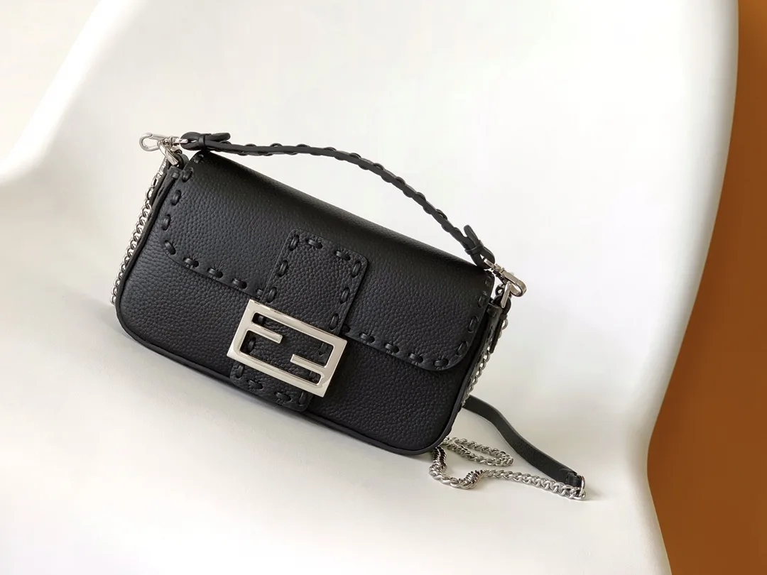 Fendi Baguette Black Grained Leather Shoulder Bag product photo from LabelPicks
