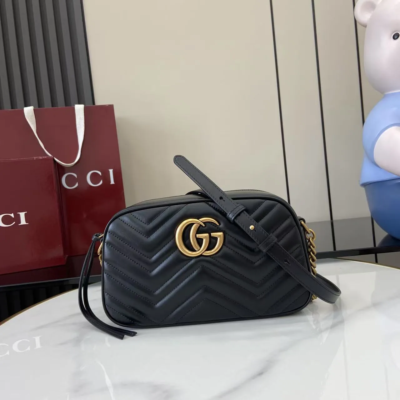 Gucci Marmont Black GG Supreme Canvas Crossbody Bag product photo from LabelPicks