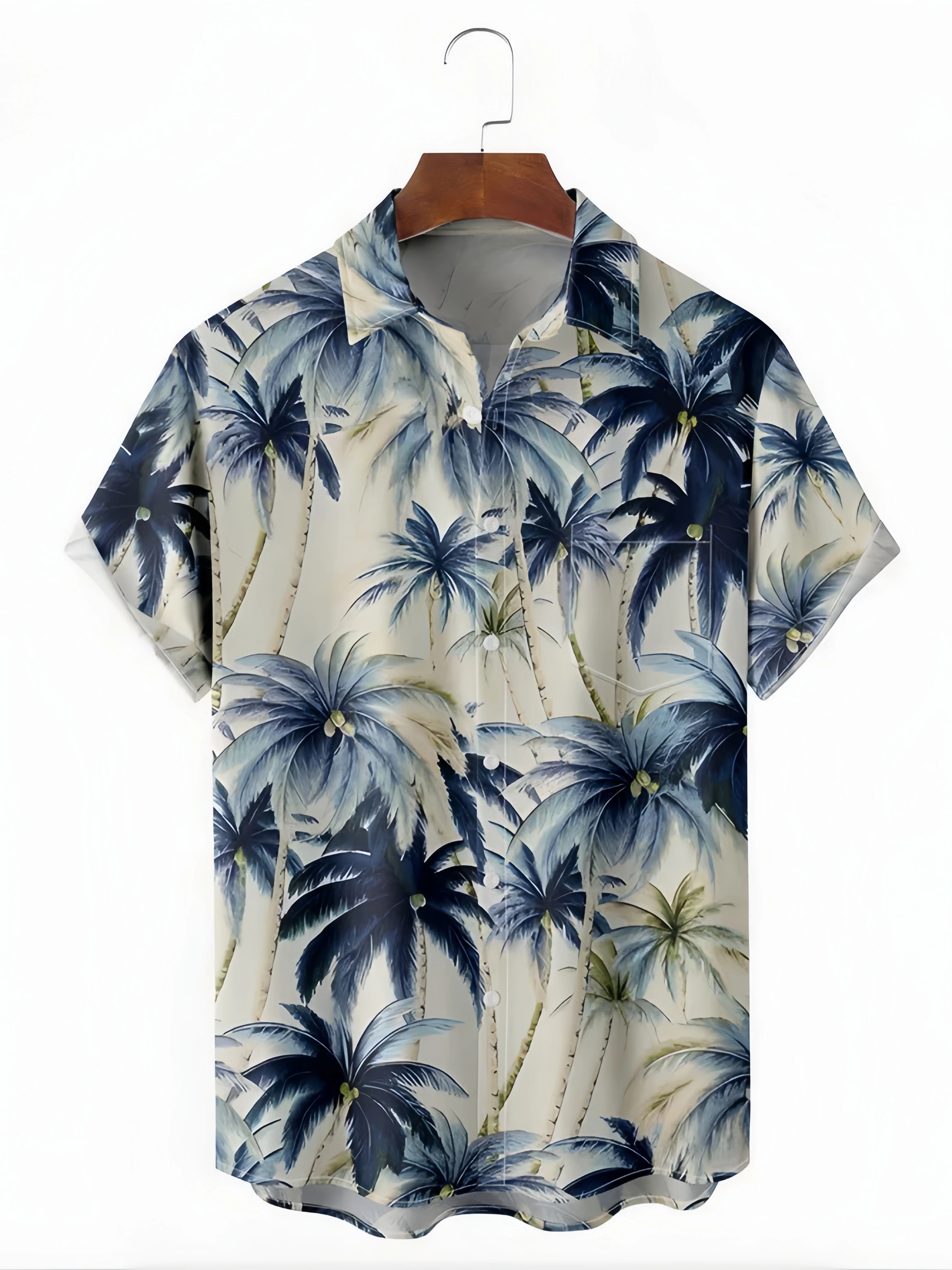 Palm Tree Chest Pocket Short Sleeve Hawaiian Shirt