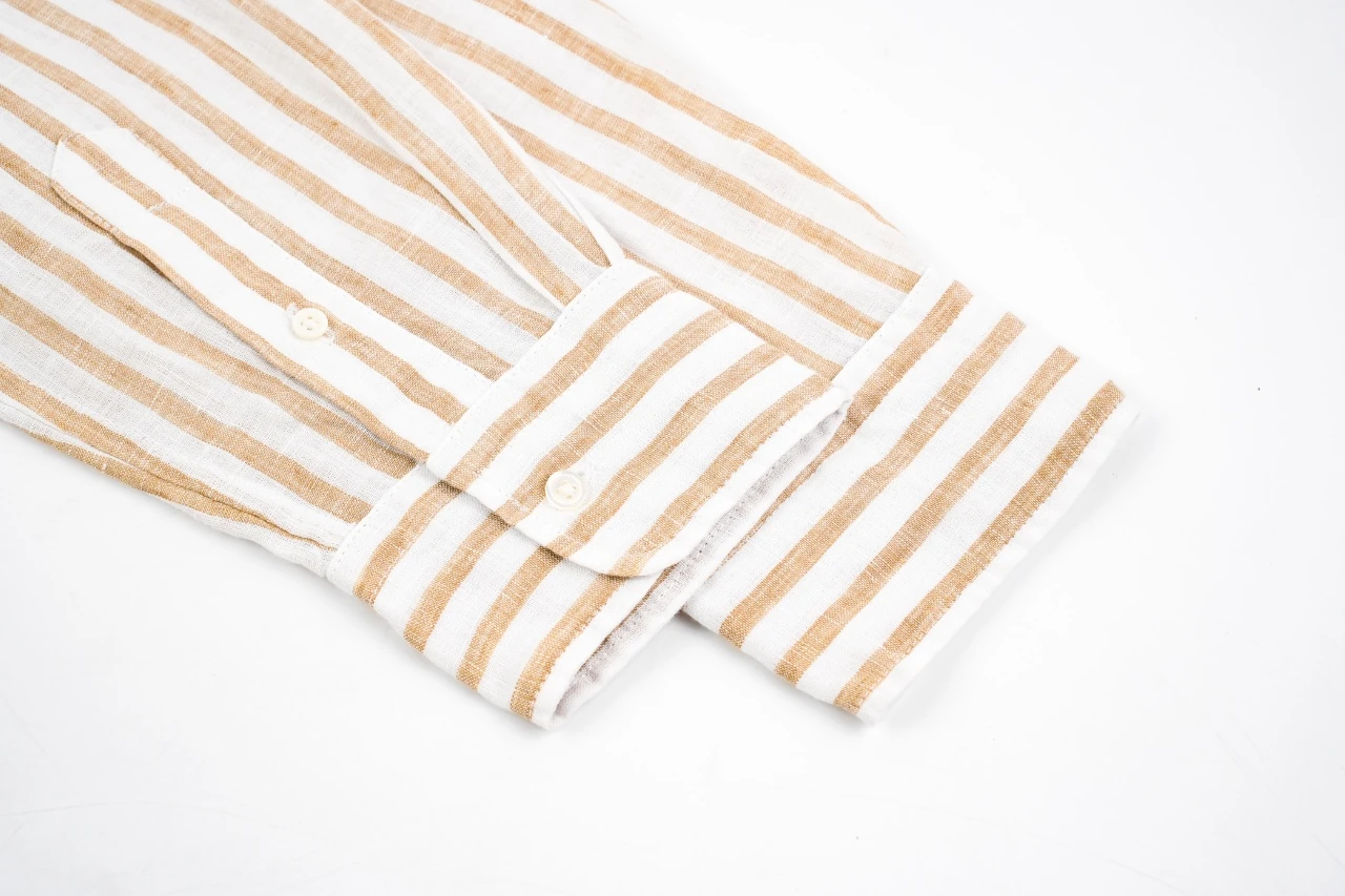 Ralph Lauren Off White Stripe Pony Embroidered Linen Long Sleeve Shirt product photo from LabelPicks