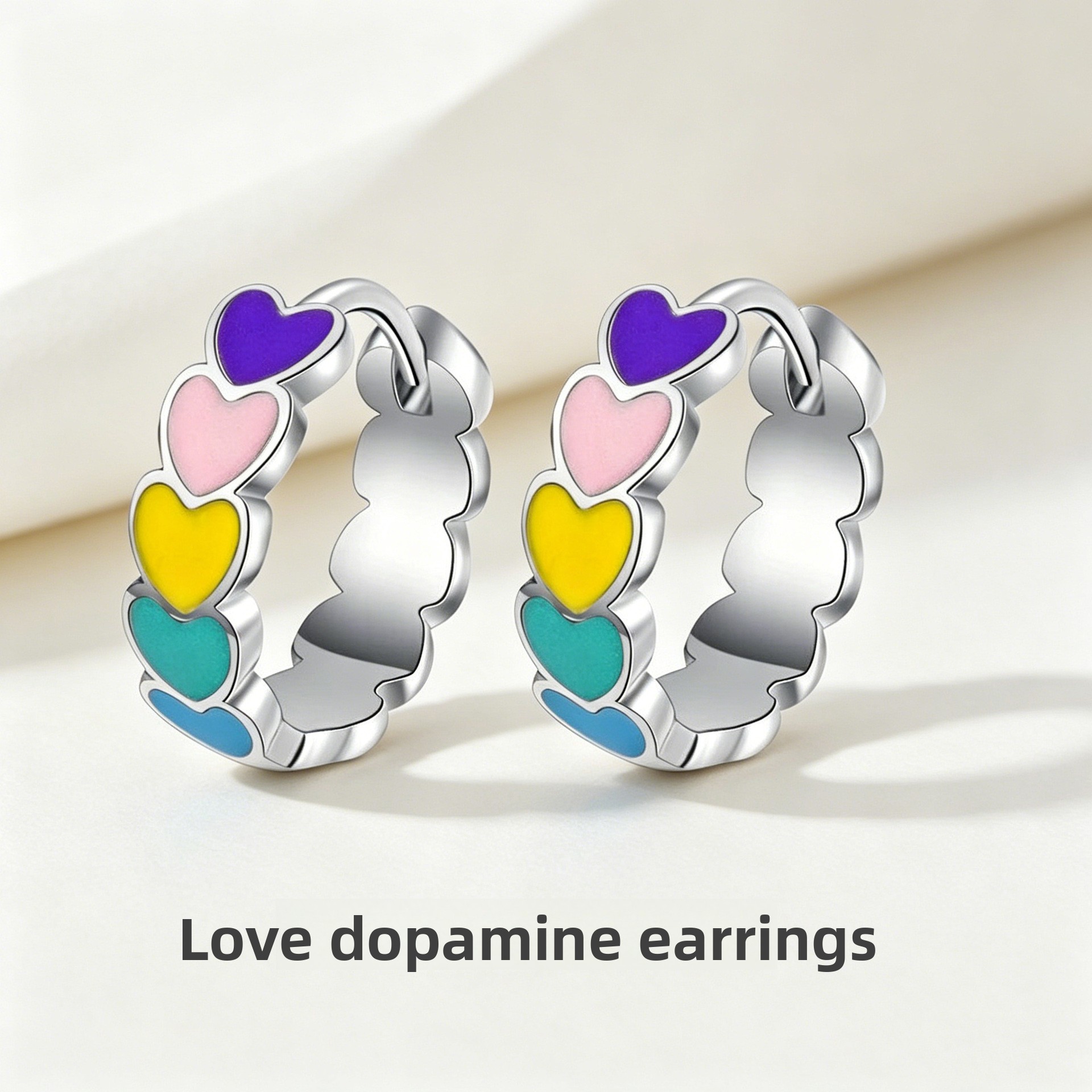 European and American cross-border rainbow heart earrings, niche design dopamine enamel resin heart earrings, sweet and cool style ear accessories