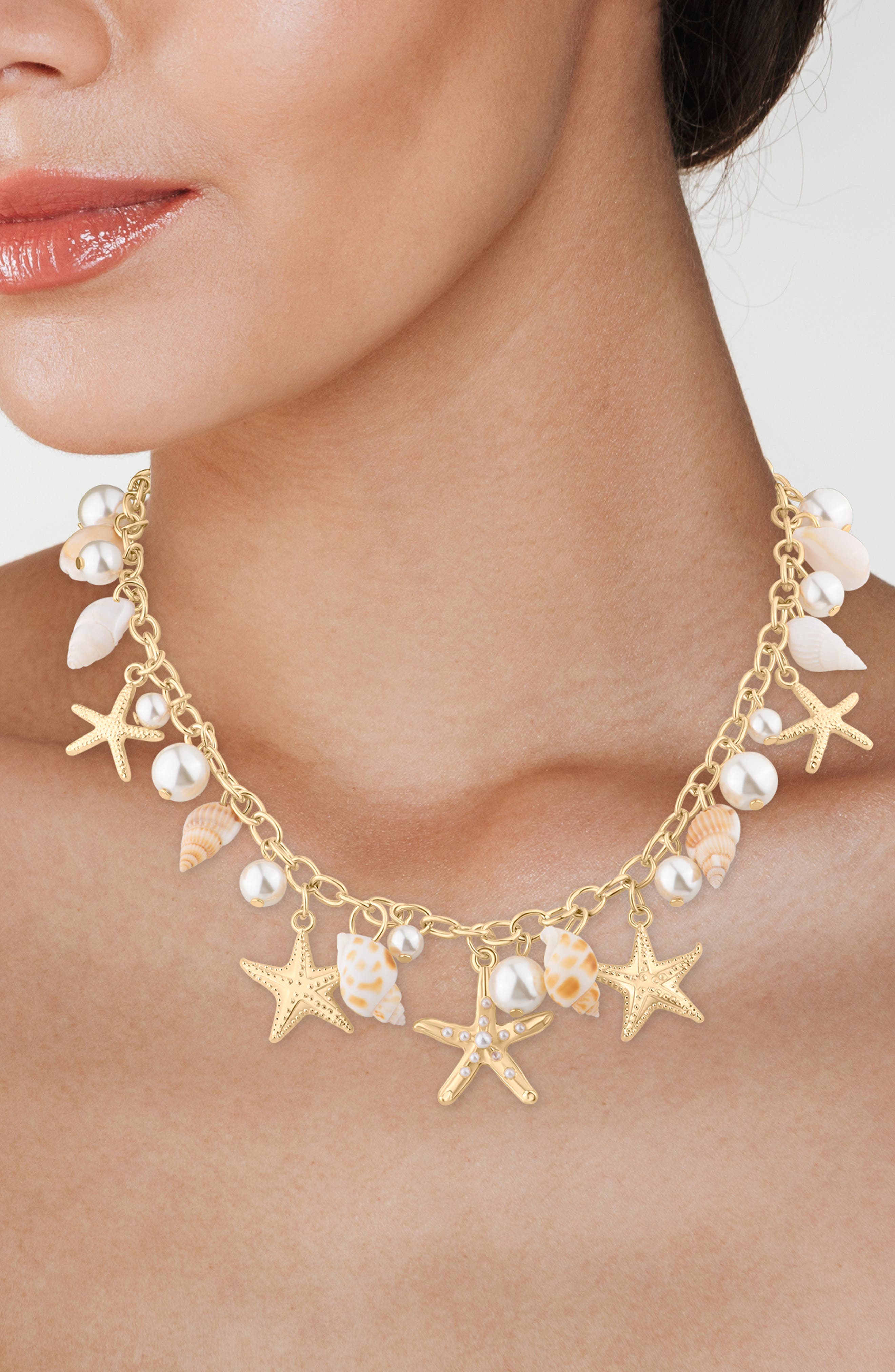 JARDIN Shell & Faux Pearl Charm Necklace (Nordstrom Exclusive)