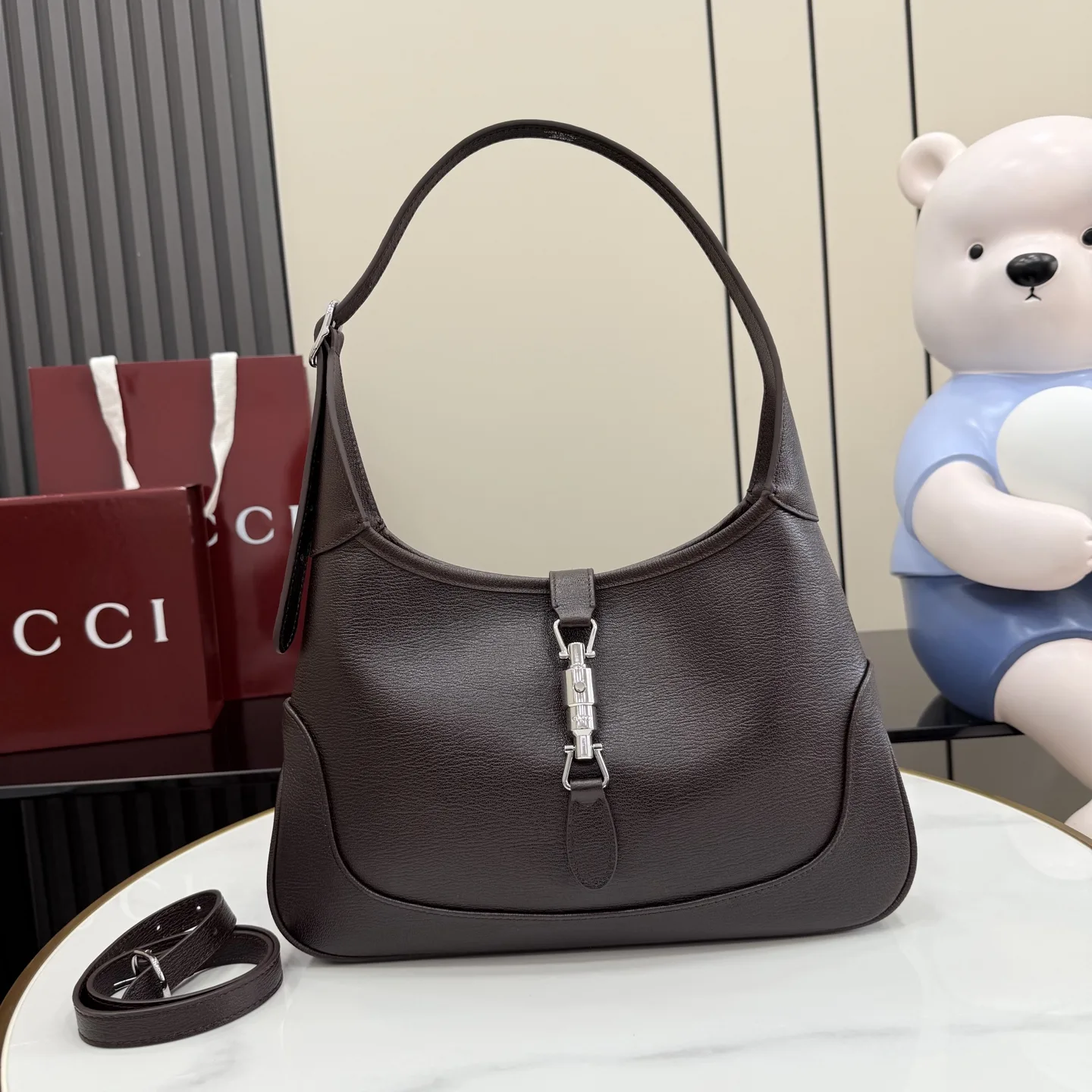 Gucci Jackie Brown Grained Leather Shoulder Bag product photo from LabelPicks
