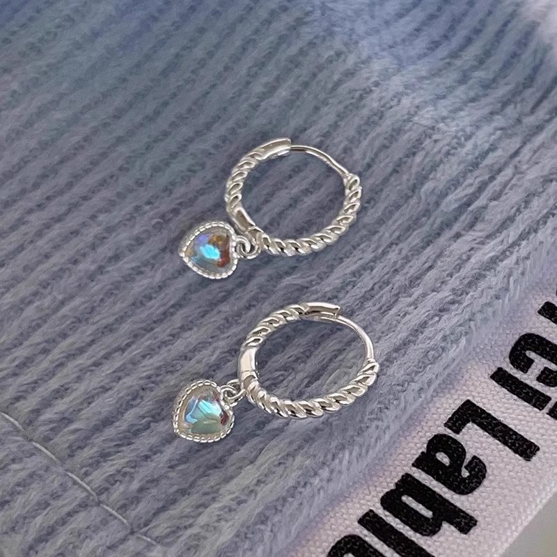 925 sterling silver opal heart earrings for women, vintage, minimalist, light luxury, niche design, trendy, ear clips, drop earrings