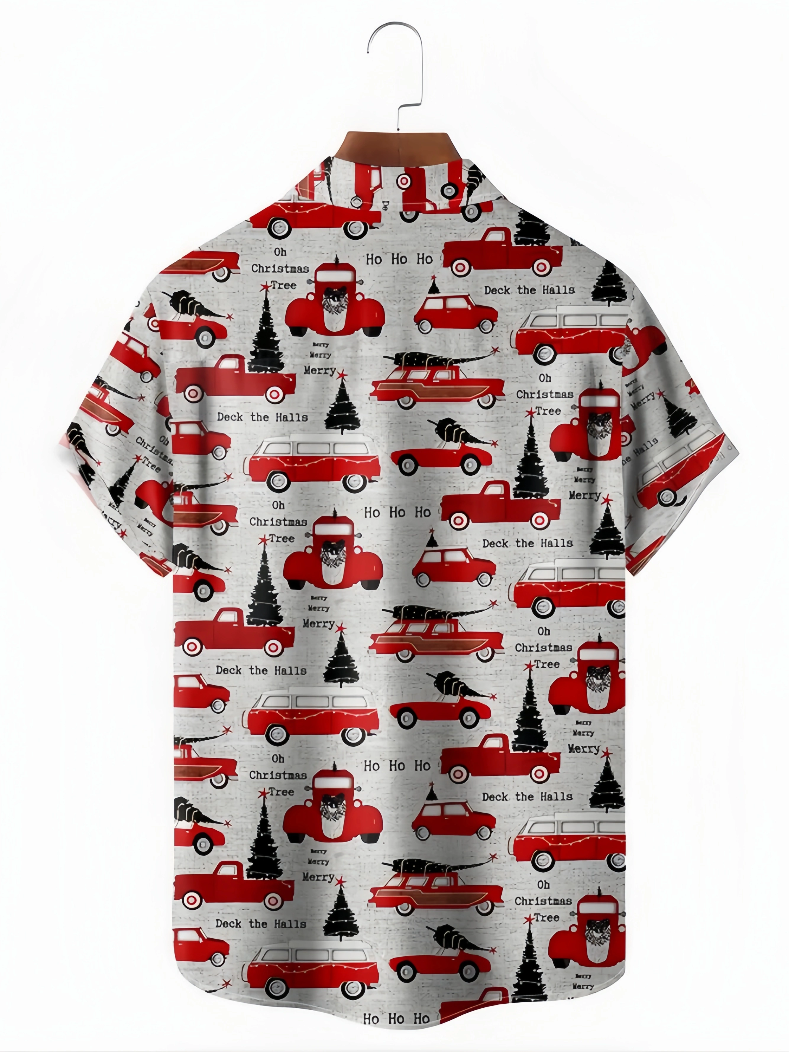 Christmas Car Chest Pocket Short Sleeve Casual Shirt