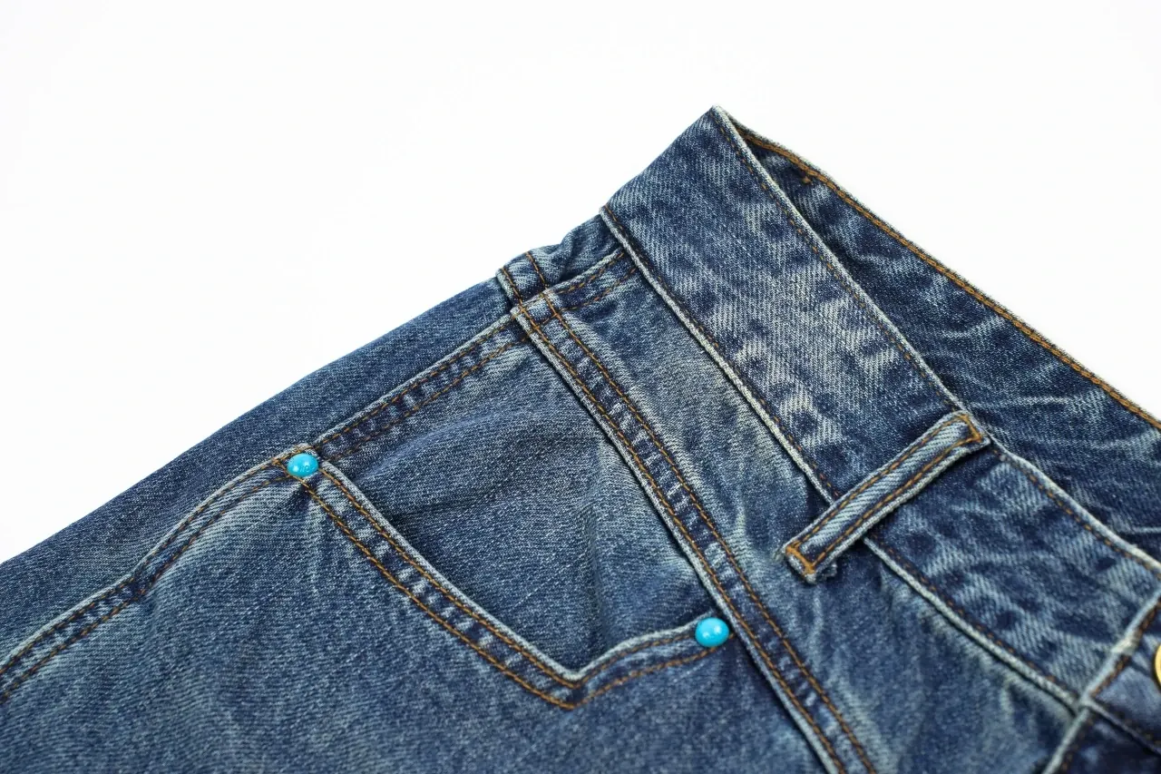 Louis Vuitton Blue Turquoise Button Washed Cargo Denim Pants product photo from LabelPicks