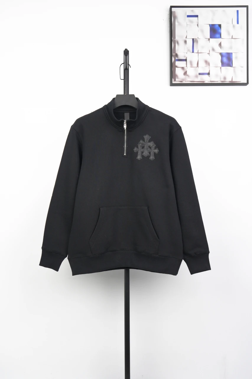 Chrome Hearts Black Cross Leather Patch Half Zip Sweatshirt product photo from LabelPicks