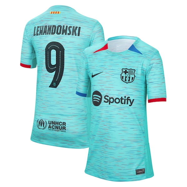 Robert Lewandowski Barcelona Nike Youth 2023/24 Third Replica Jersey - Aqua
