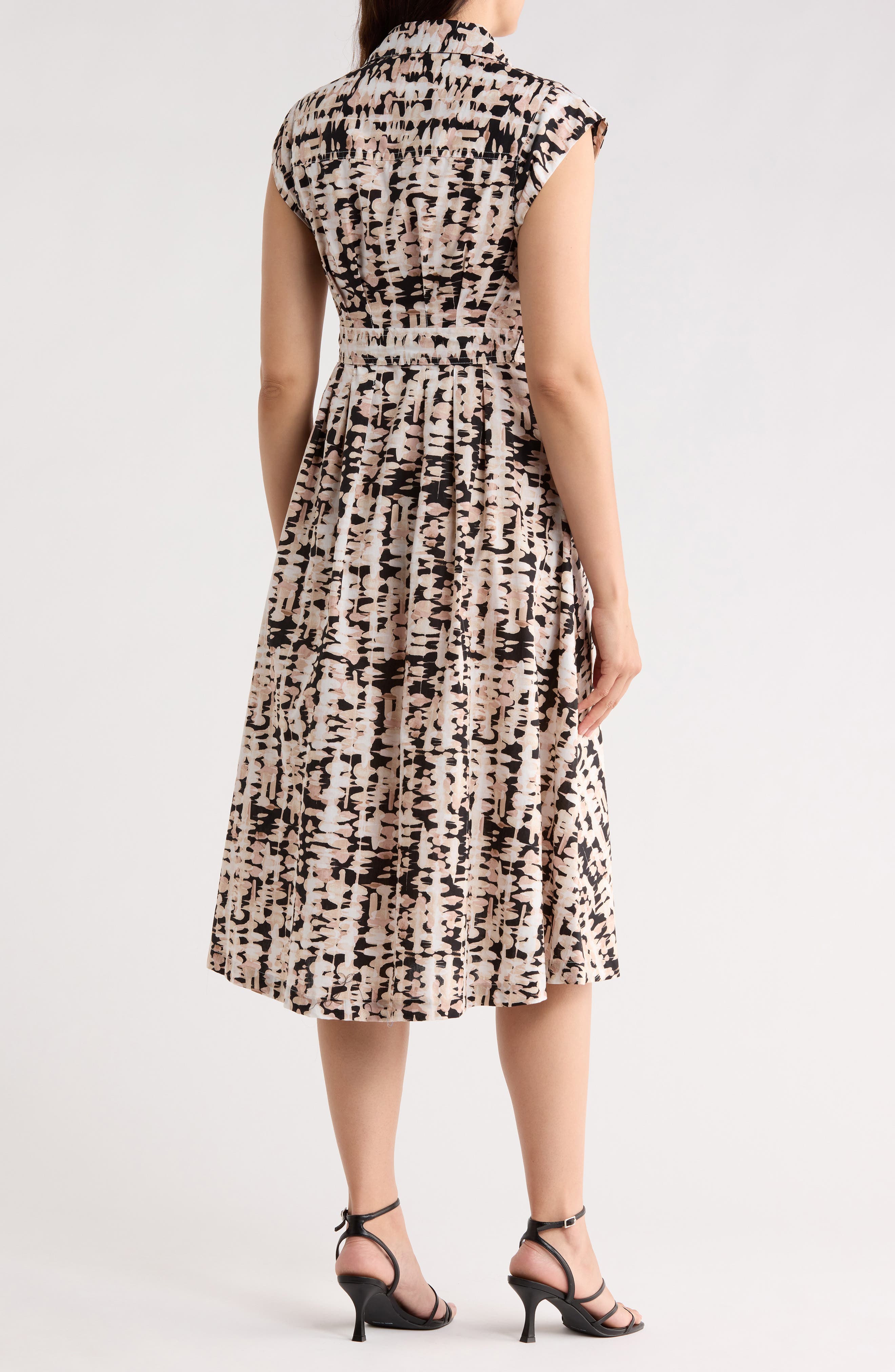 DKNY Extended Cap Sleeve Belted Shirtdress