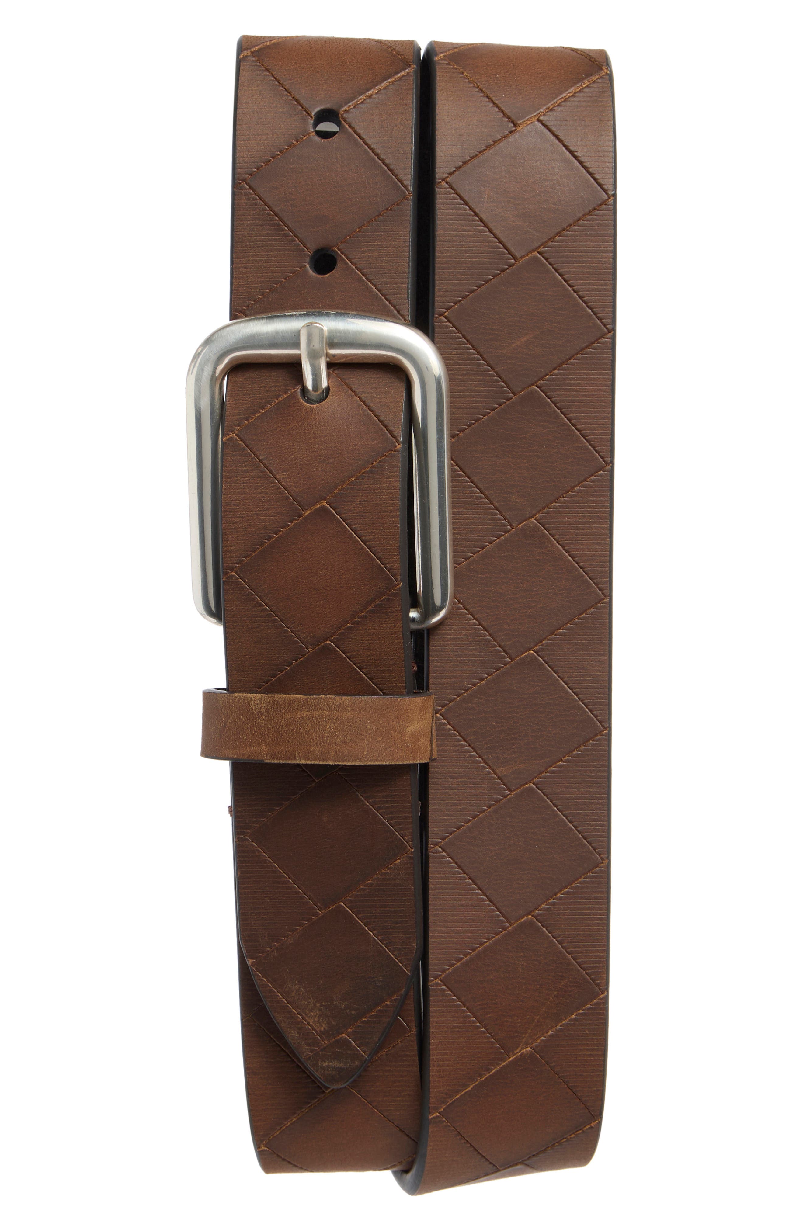 Johnston & Murphy Basketweave Embossed Leather Belt