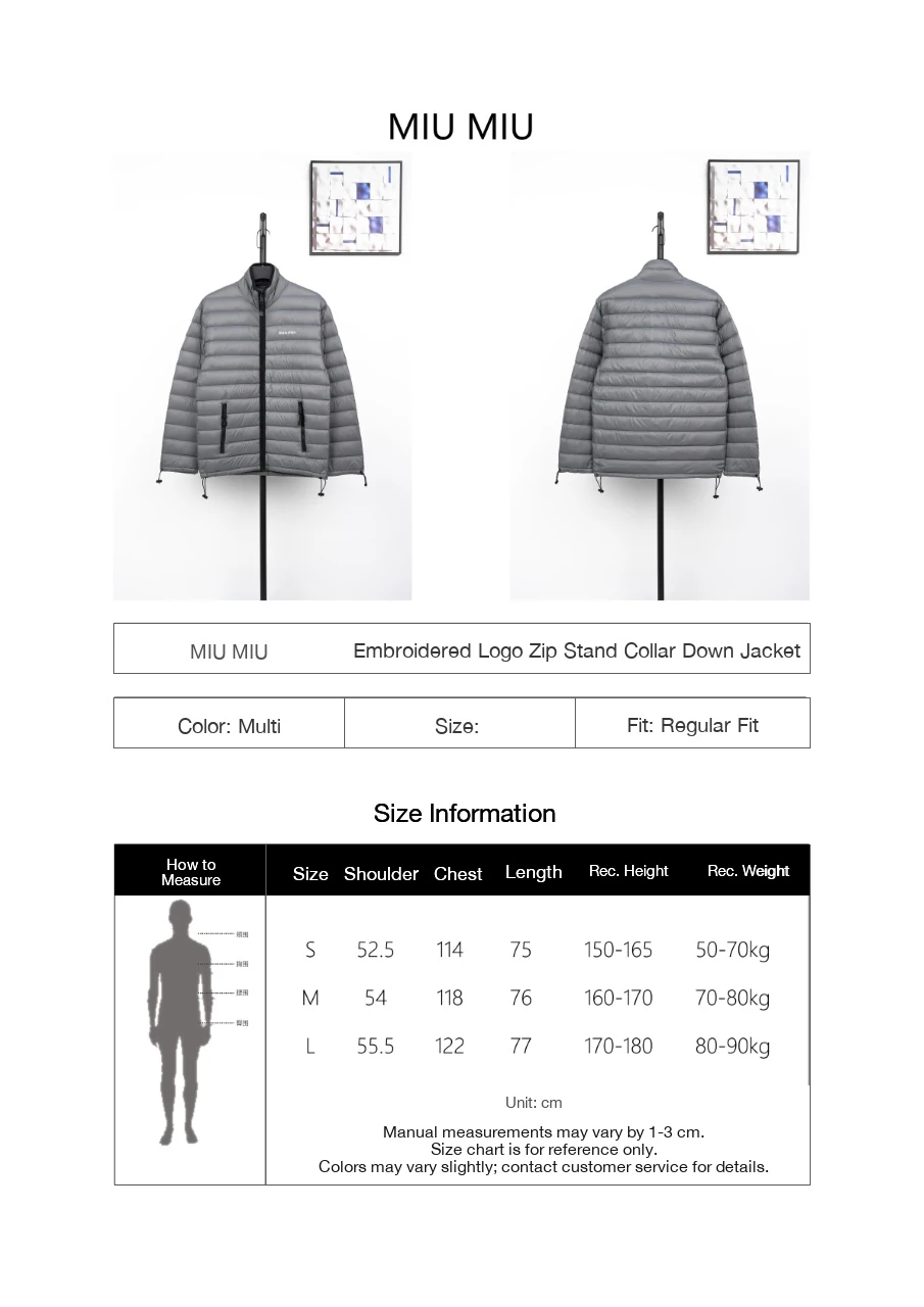 Miu Miu Matte Grey Logo Embroidered Stand Collar Down Jacket product photo from LabelPicks