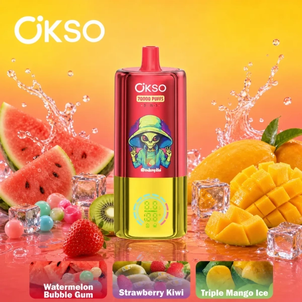 OKSO 3 in 1 Flavors 70000 70K Puffs Vape Smart LED Display Adjustable System