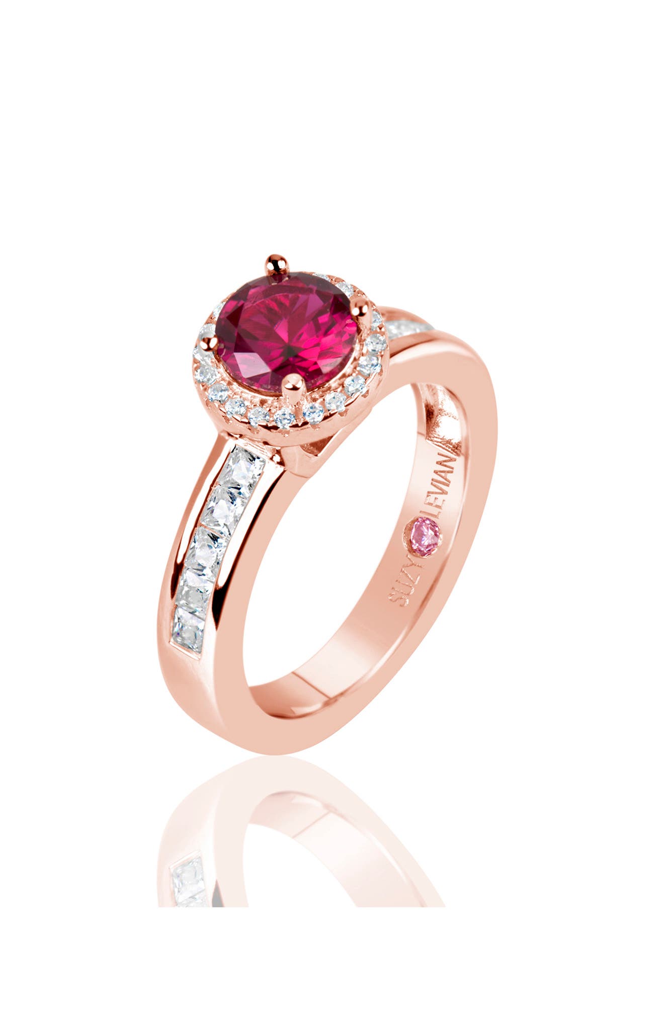 SUZY LEVIAN Rose Gold Plated Sterling Silver Ruby & CZ Ring