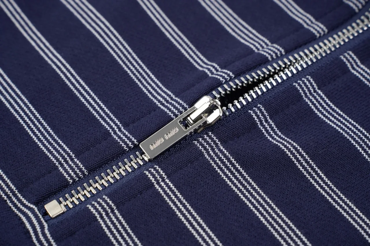 Miu Miu Navy Stripe Embroidered Half Zip Long Sleeve Polo Shirt product photo from LabelPicks