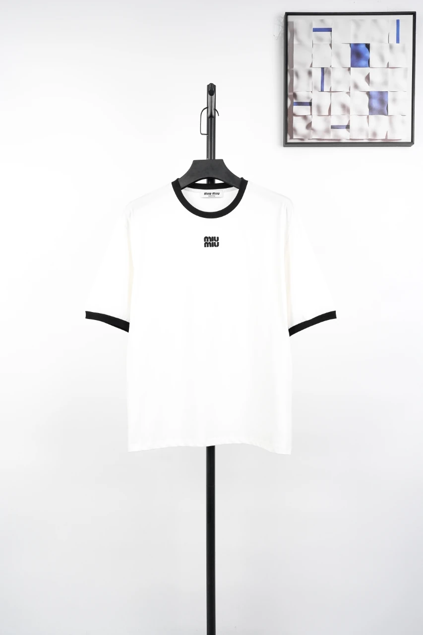 Miu Miu White Contrast Sleeve Embroidered Logo Patch T-Shirt product photo from LabelPicks