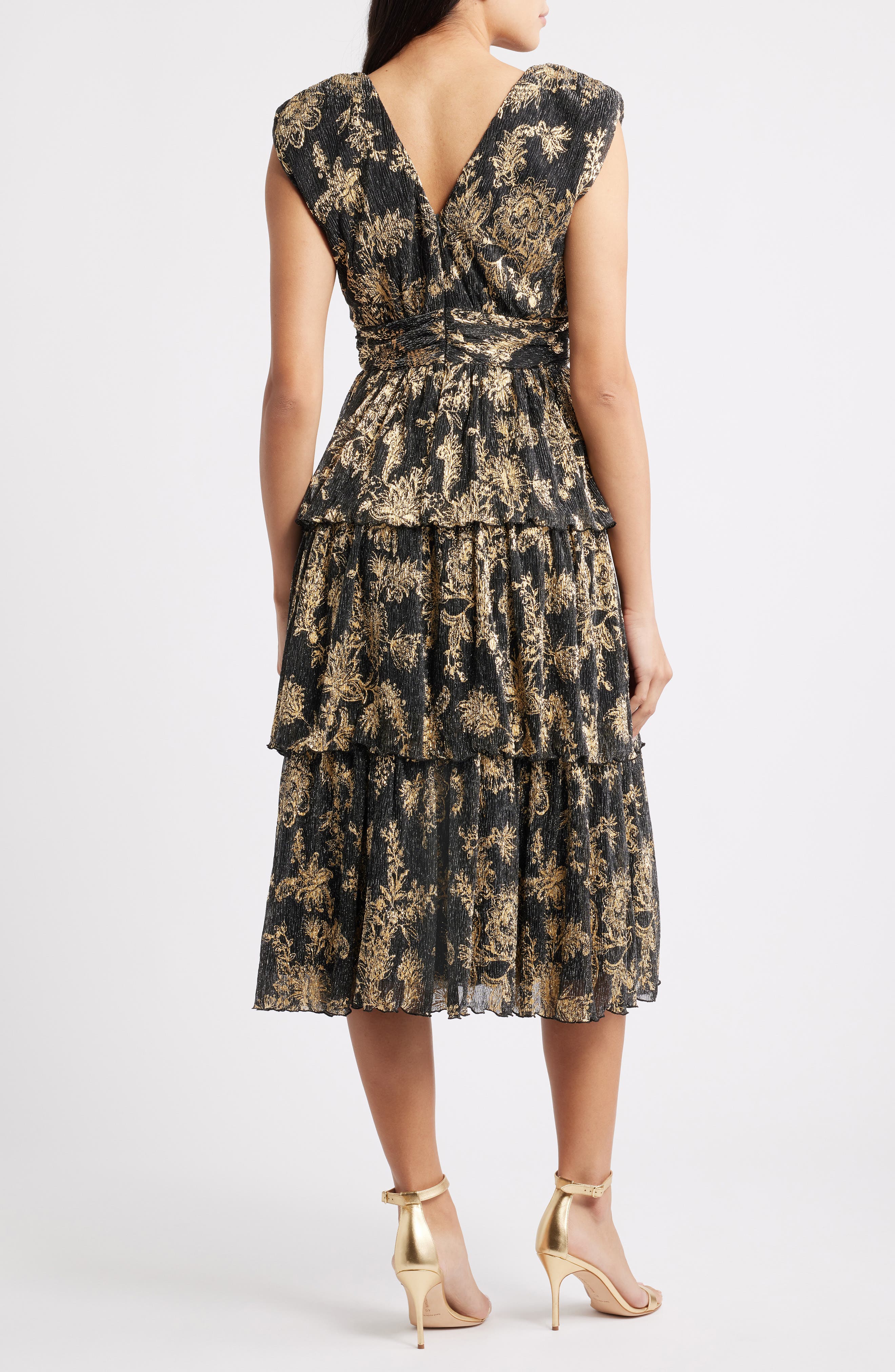 Vince Camuto Metallic Crinkle Midi Dress