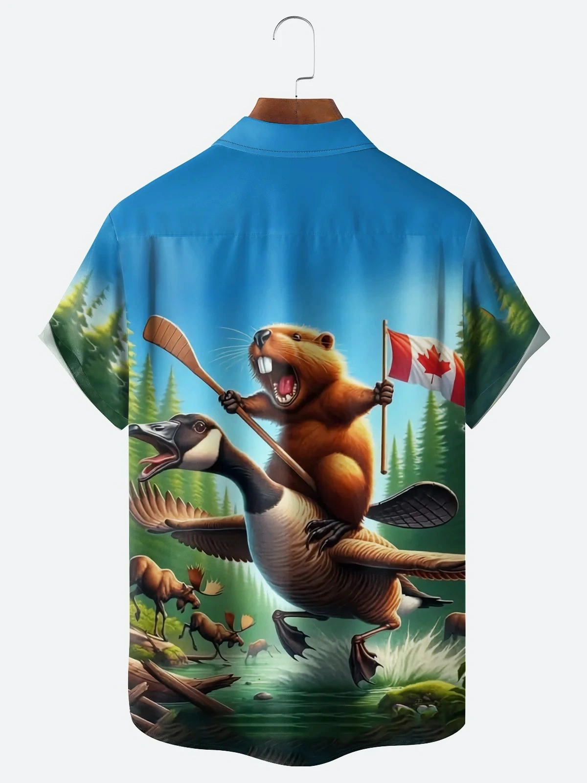 Moisture Wicking Canada Groundhog Maple Leaf Chest Pocket Hawaiian Shirt