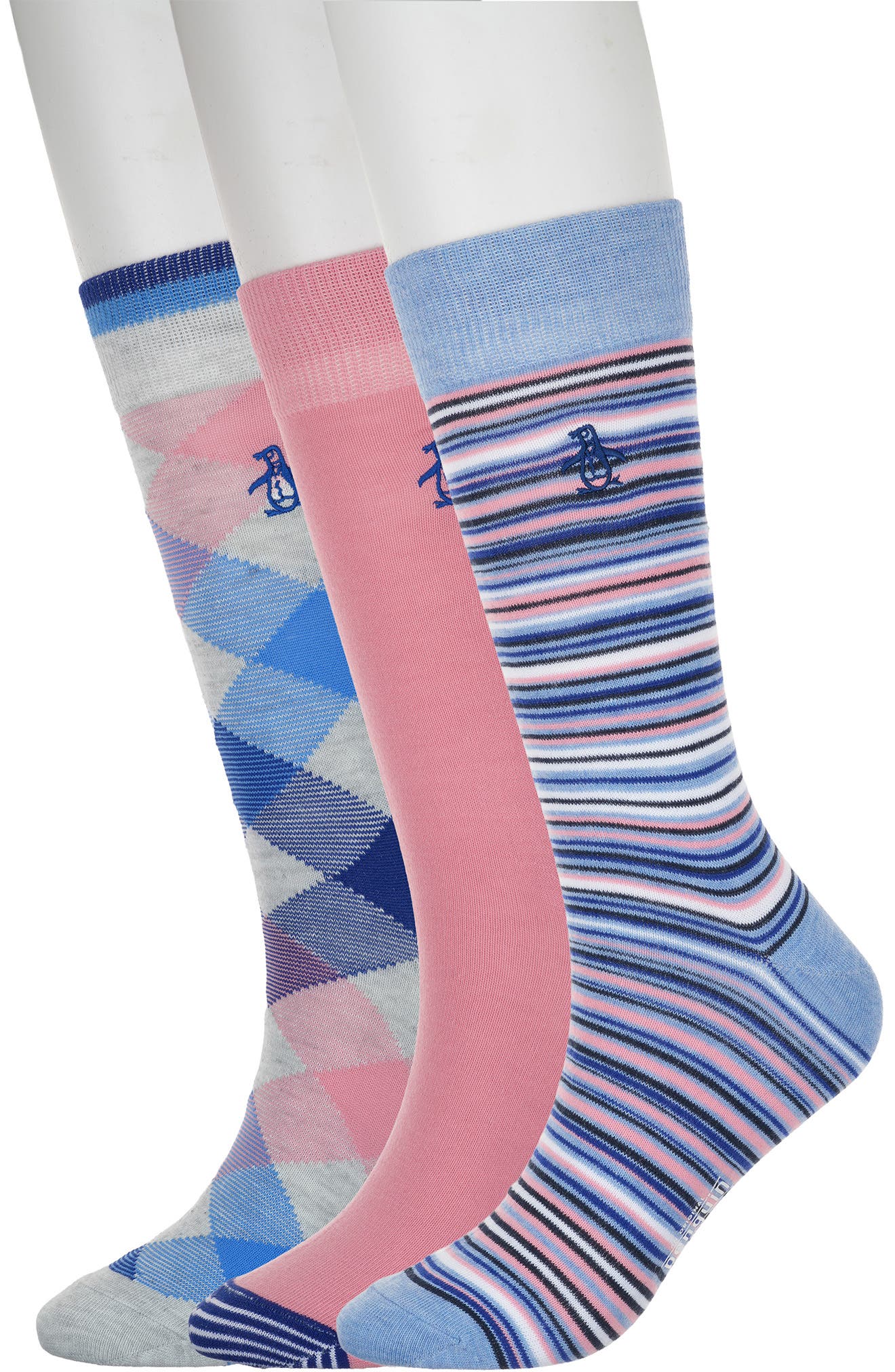 Original Penguin Skinny Stripe Assorted 3-Pack Crew Socks