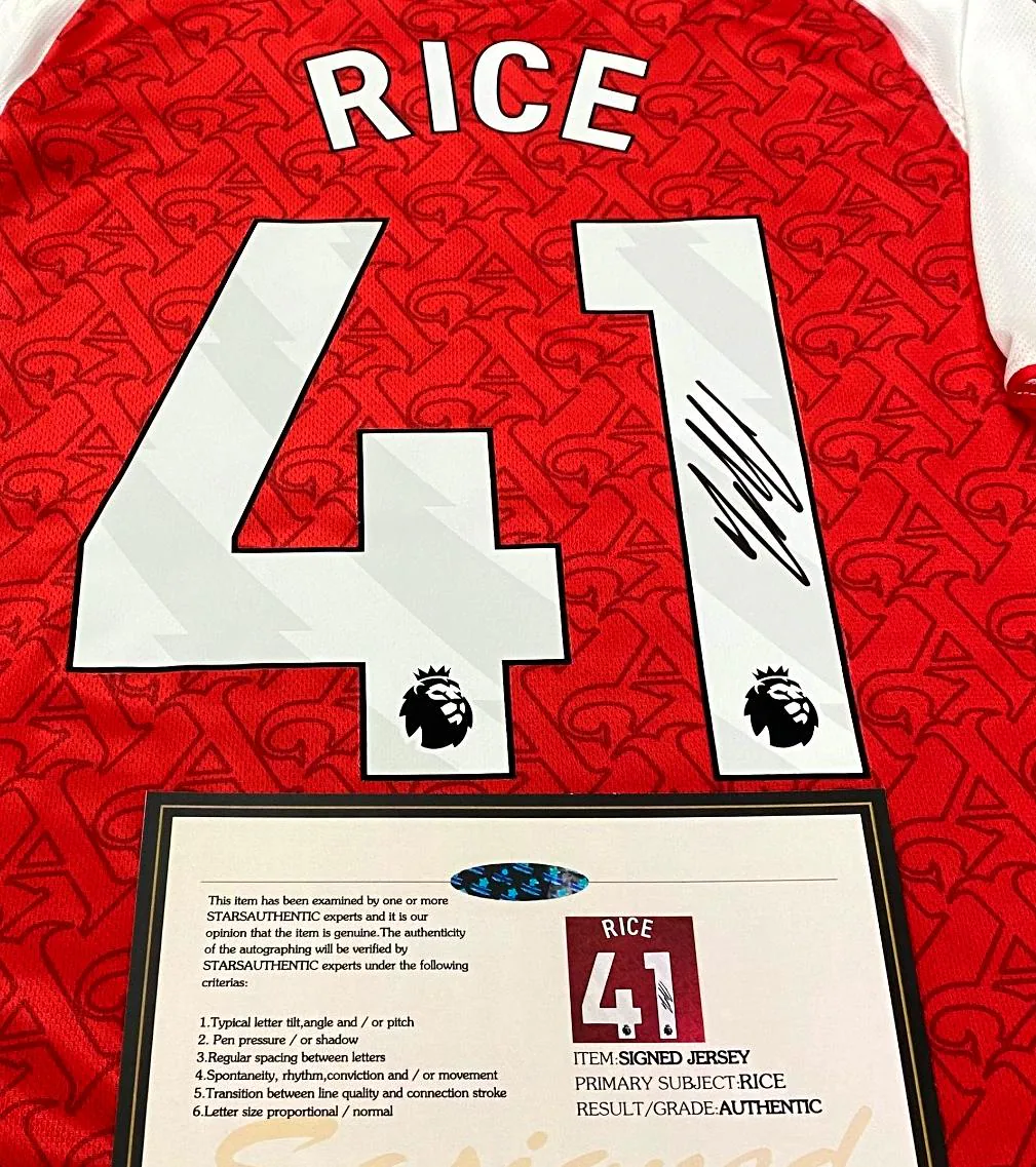 Declan Rice SIGNED Arsenal 25/26 Home Jersey/Shirt - COA - 2025