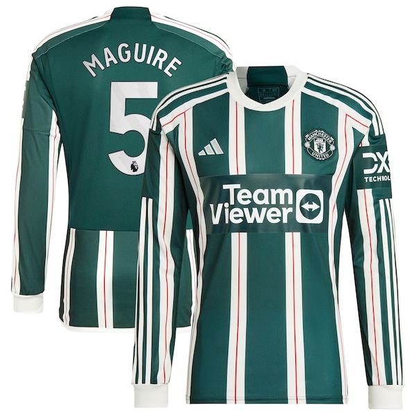 Harry Maguire Manchester United adidas 2023/24 Away Long Sleeve Replica Player Jersey - Green/Red