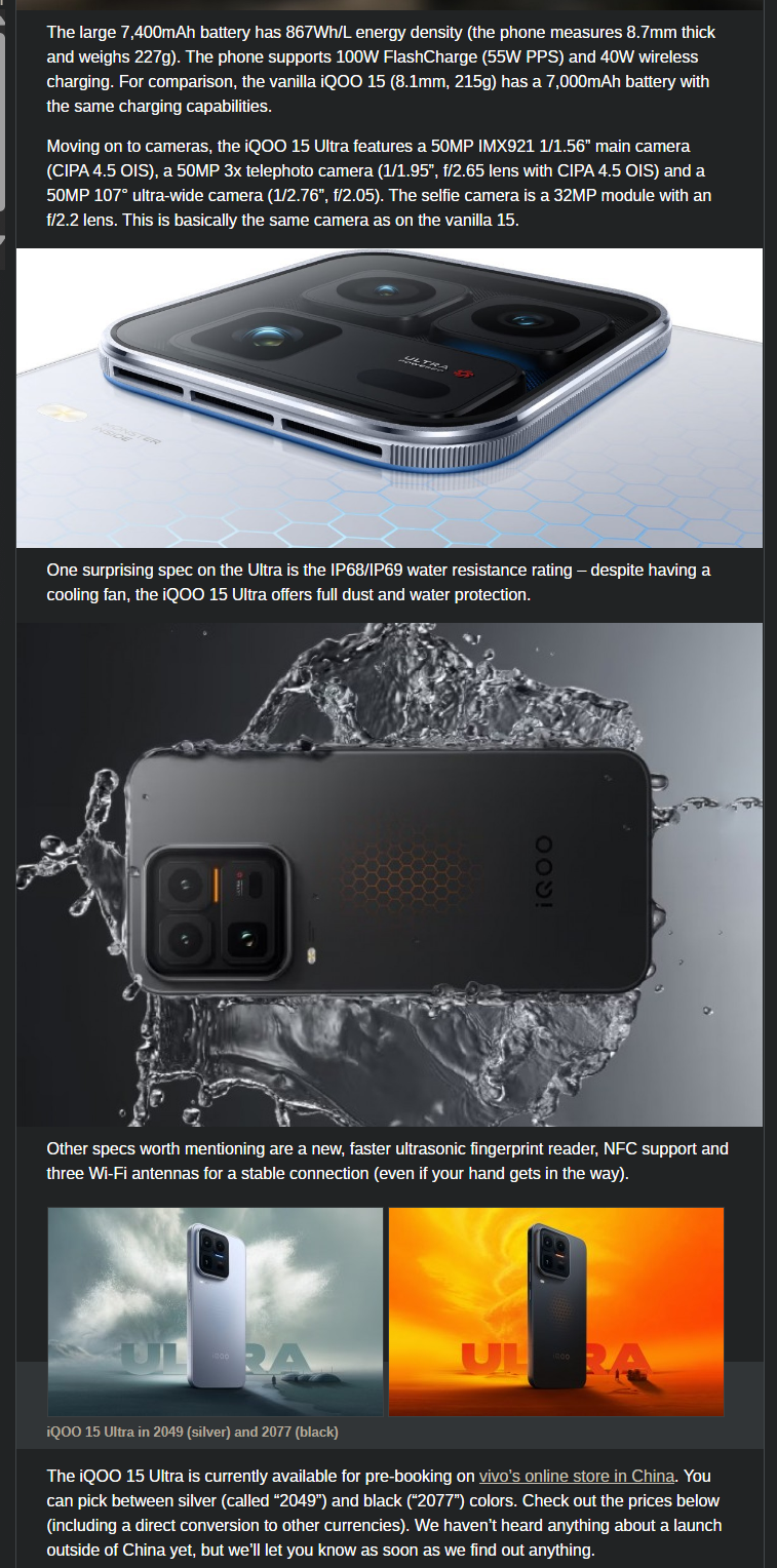 VIVO iQOO 15 Ultra Qualcomm 8 Elite Gen 5 16+512GB Mobile Phone Brand New - GreshamTech