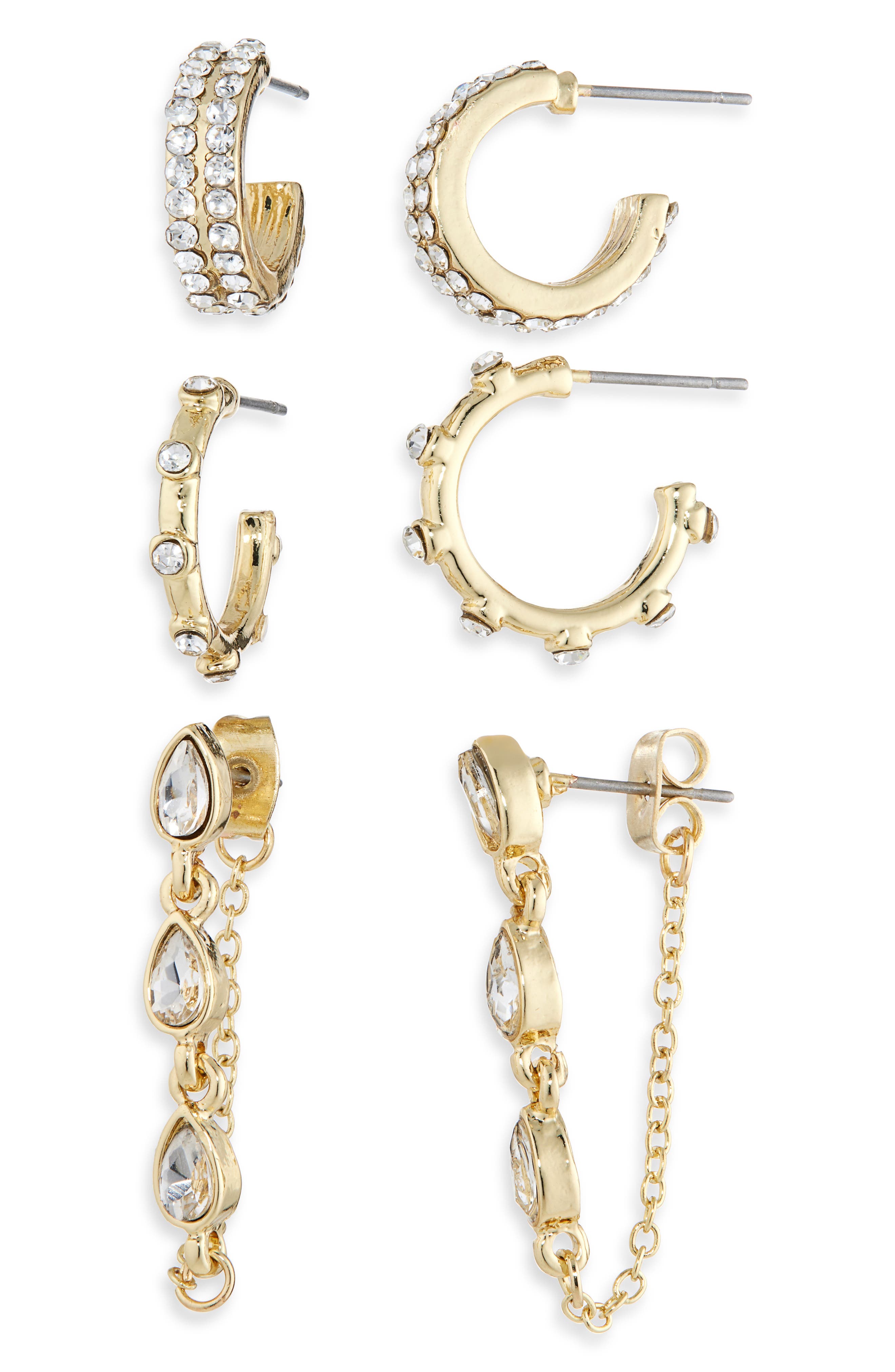 BaubleBar Set of 3 Hoop & Front/Back Earrings