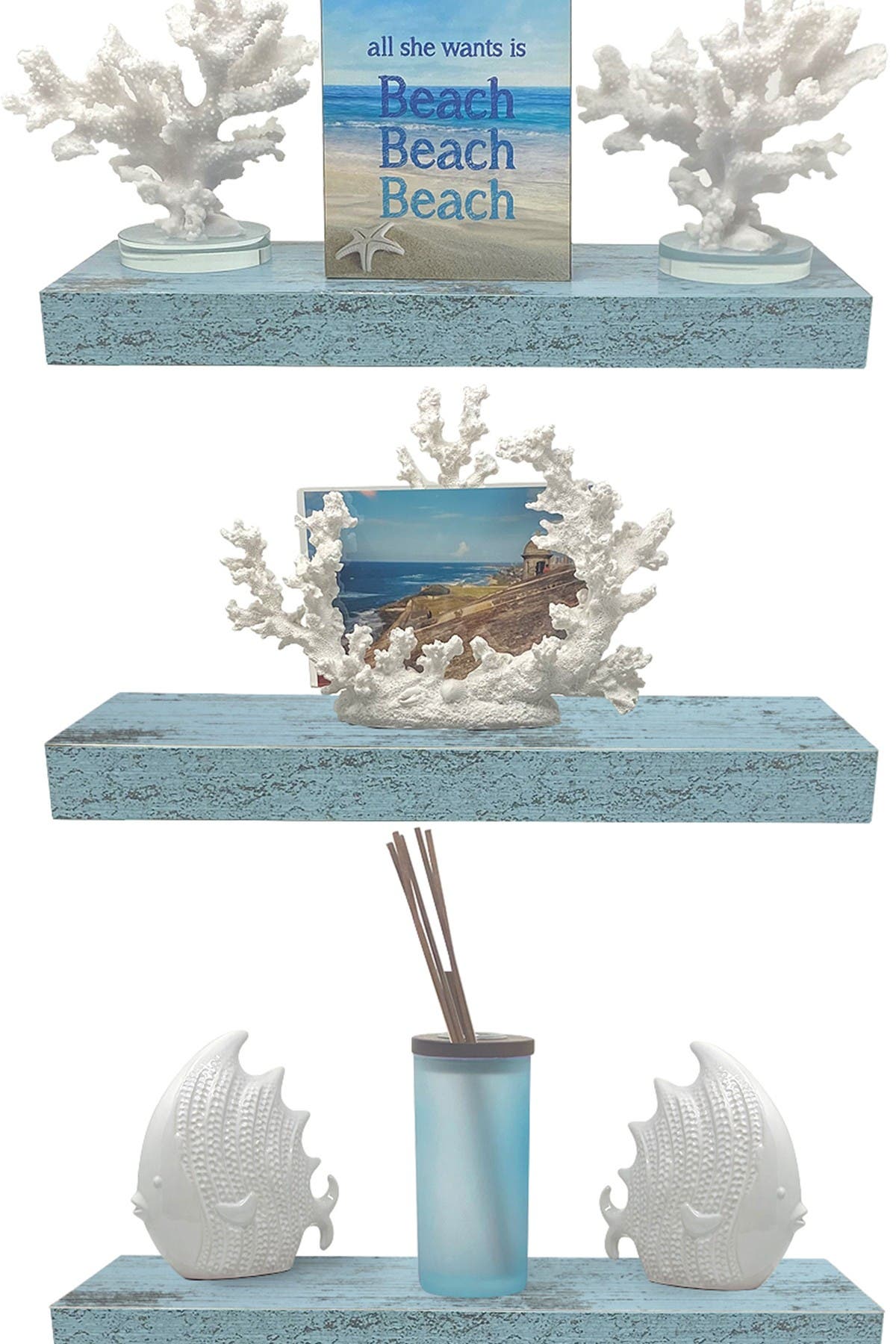 SORBUS Set of 3 Rustic Wood Floating Shelf