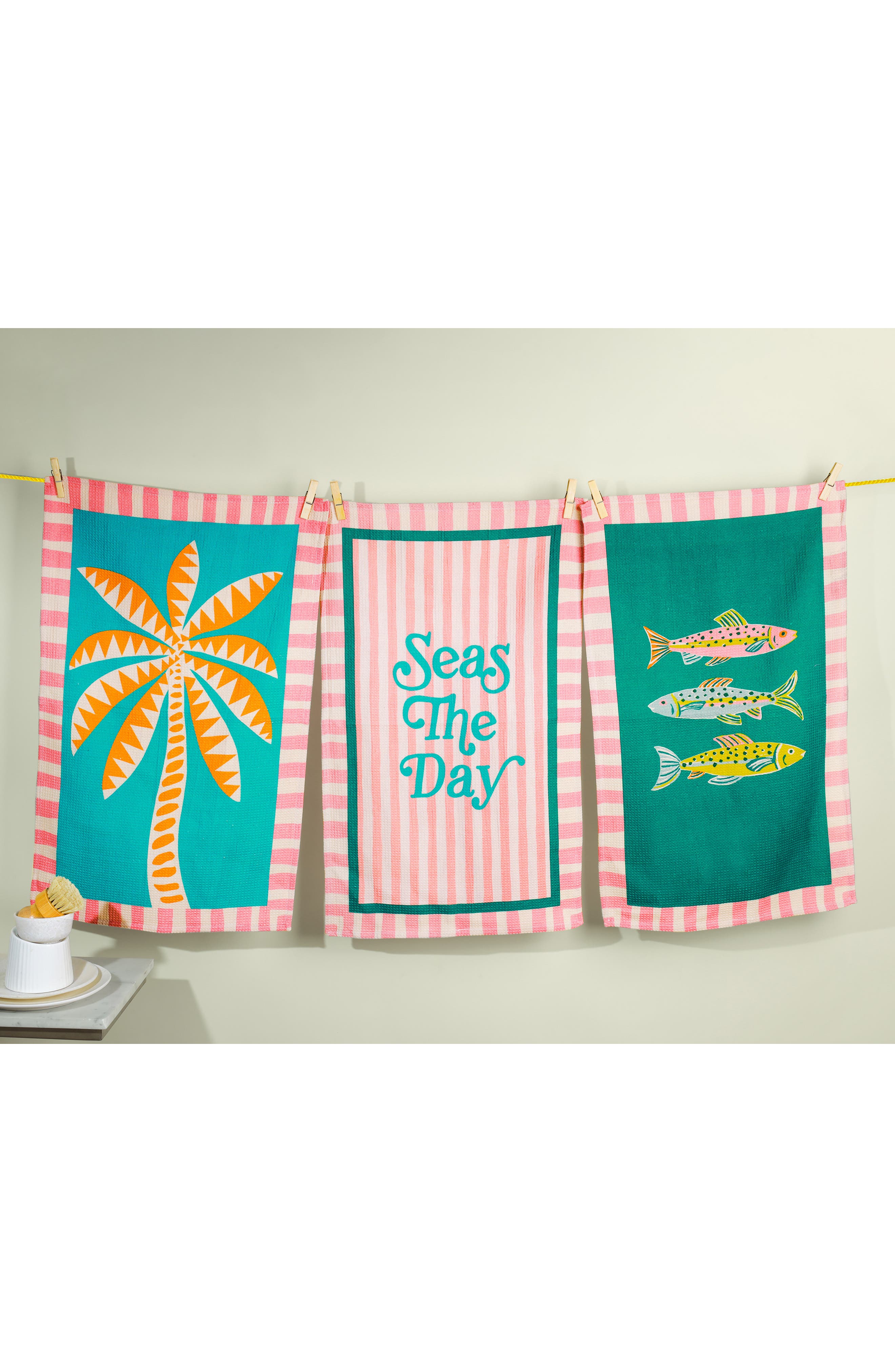 Tiramisu Seas the Day Set of 3 Cotton Waffle Kitchen Towels