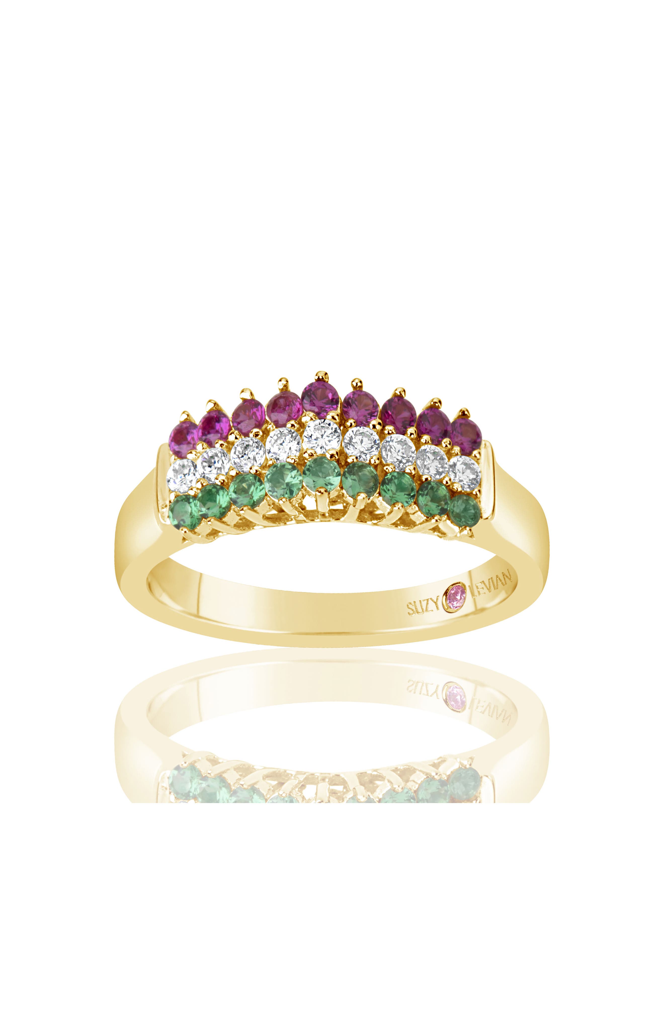 SUZY LEVIAN Italian 3-Row Pyramid CZ Ring