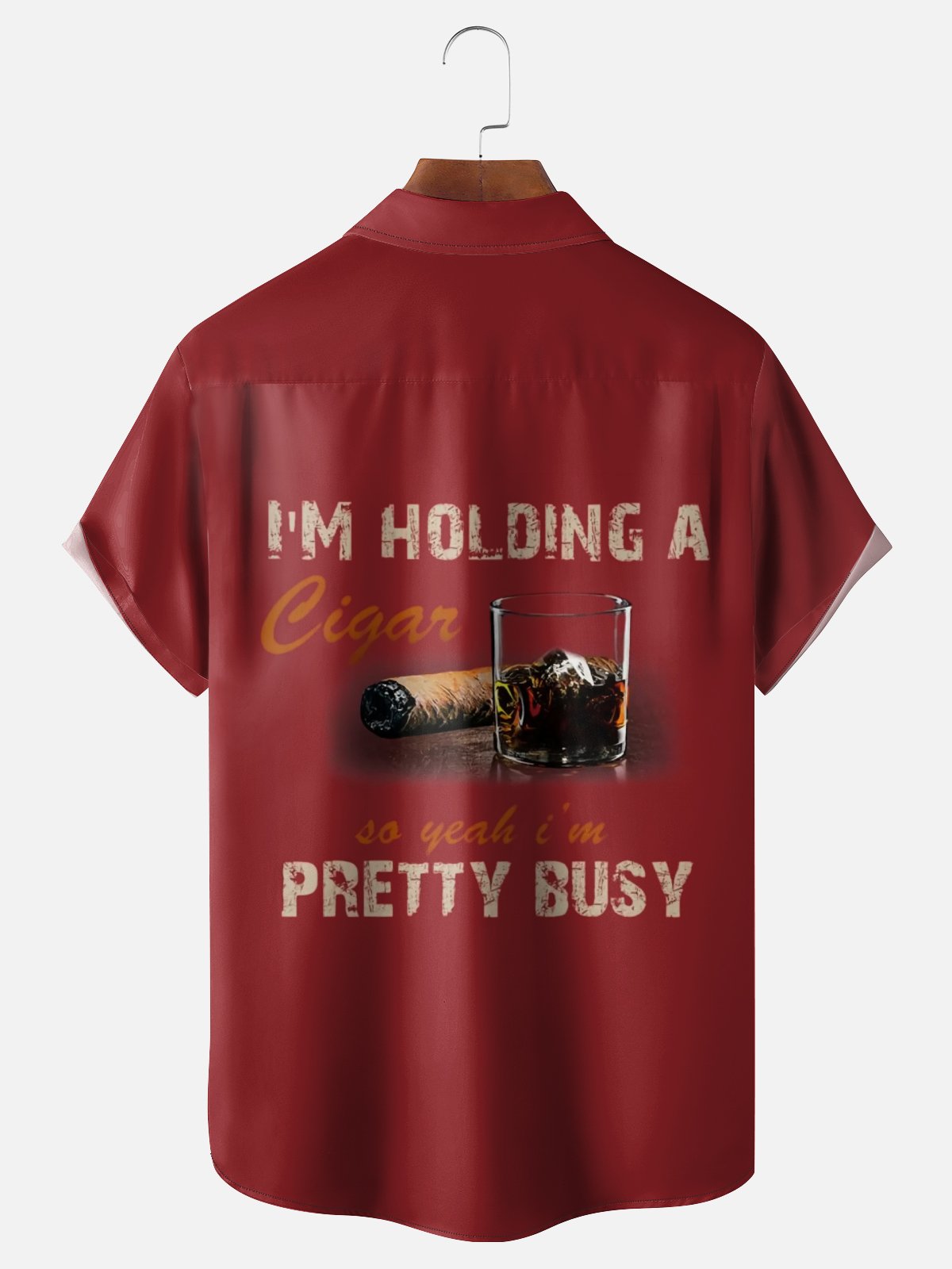 Moisture-Wicking Humorous & Funny Cigar And Wine Glass Slogan Chest Pocket Hawaiian Shirt