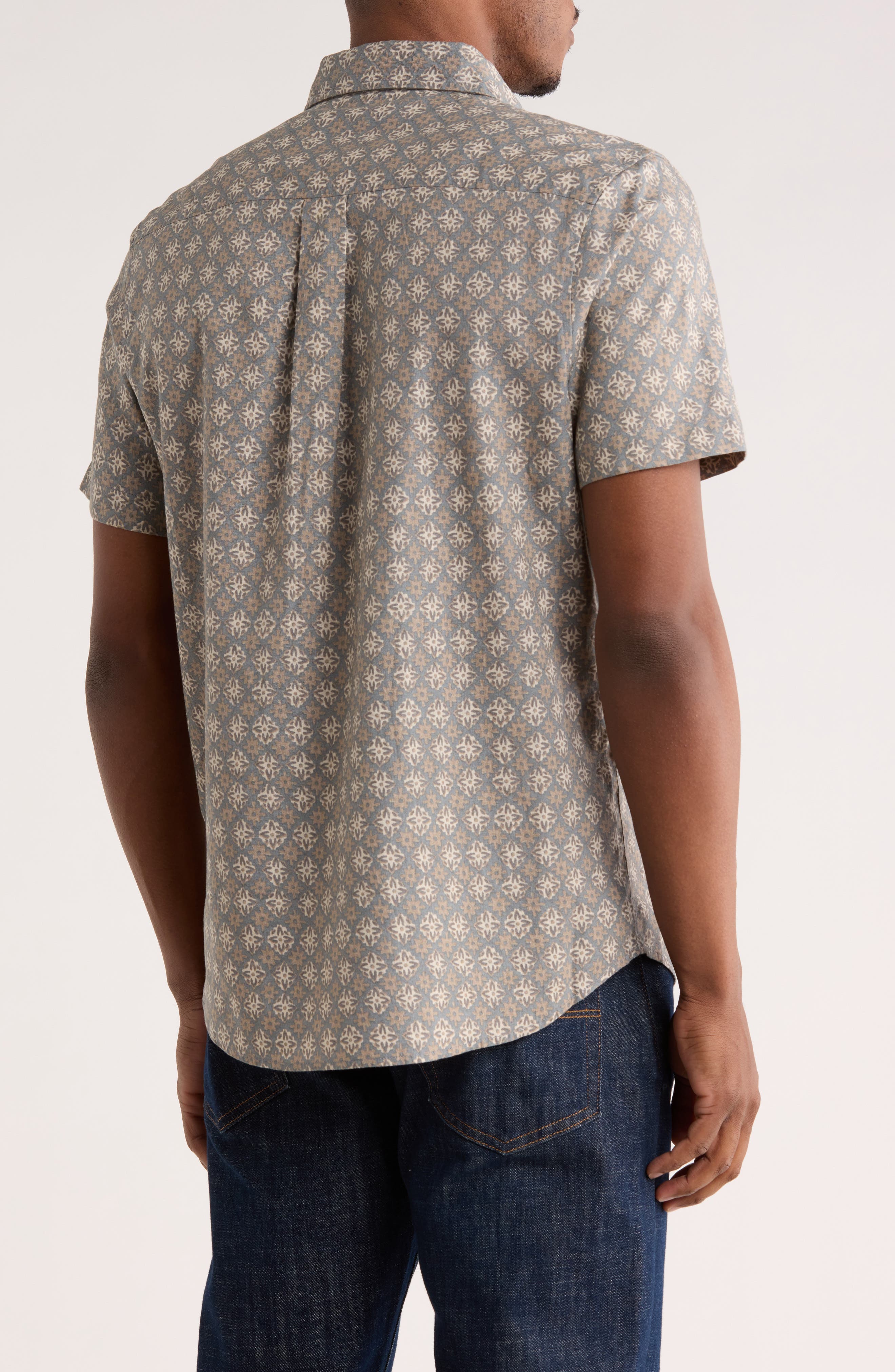 14th & Union Medallion Short Sleeve Linen & Cotton Button-Up Shirt