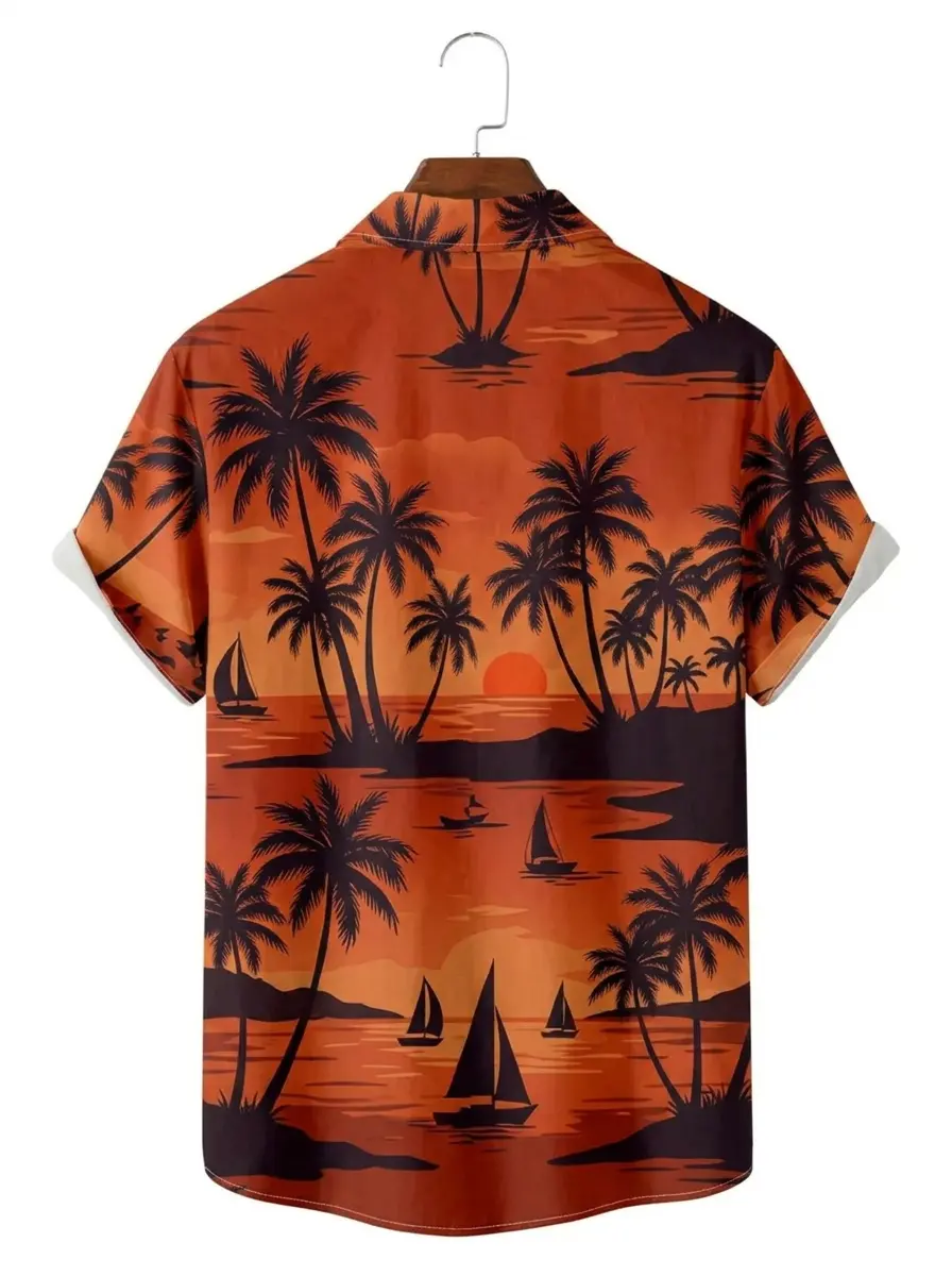 Men's printed shirts Orange Sunset Palm Hawaiian Shirt