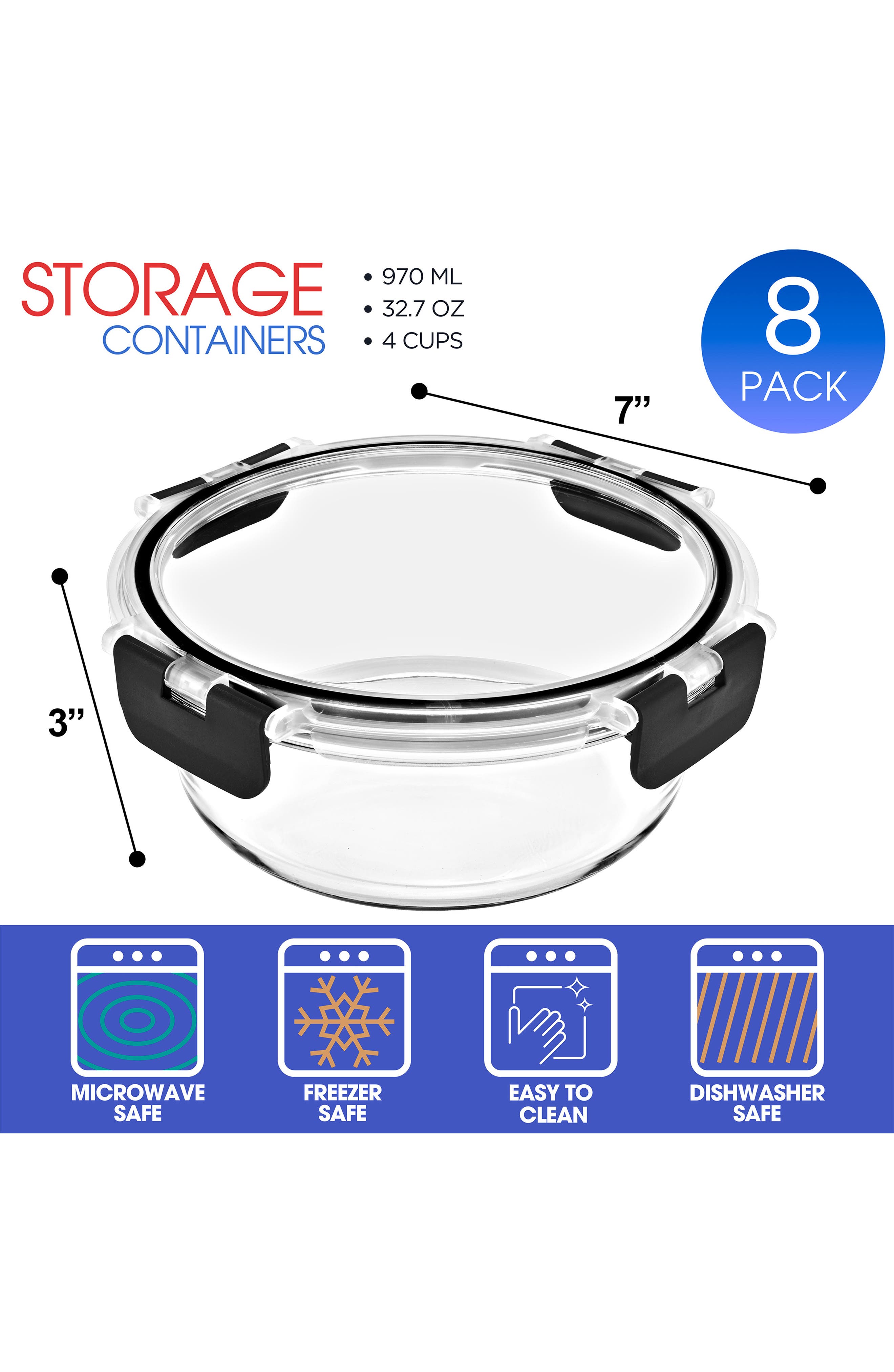 SORBUS 8-Pack Glass Food Prep Storage Containers