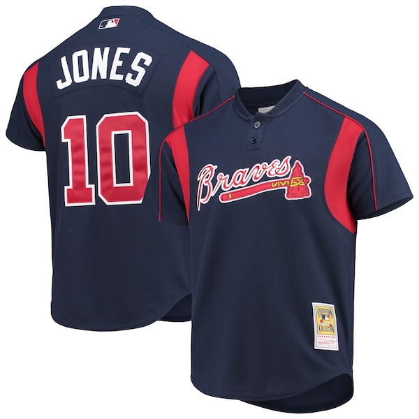 Chipper Jones Atlanta Braves Cooperstown Collection Mesh Batting Practice Button-Up Jersey - Navy