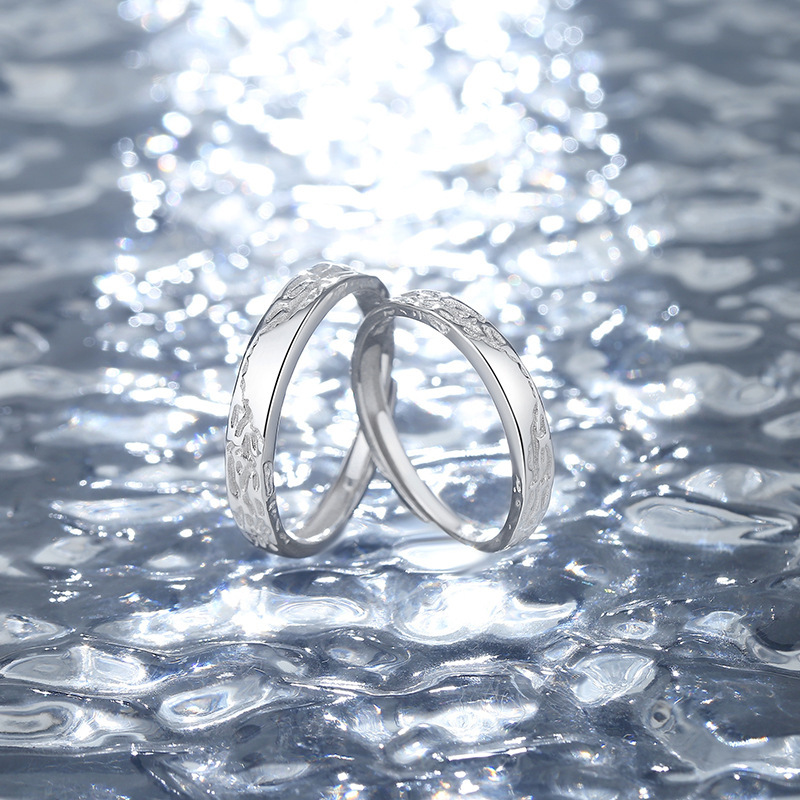 999 pure silver glacier couple rings, a pair of stylish and luxurious silver rings for men and women, exuding timeless elegance, perfect for Instagram