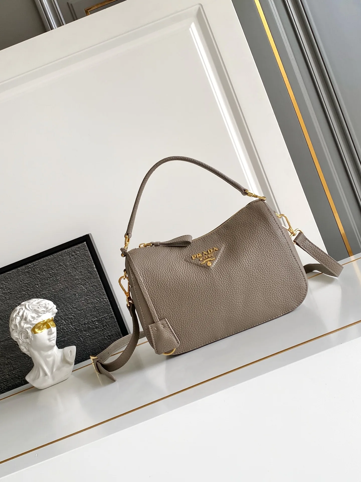 Prada Gold Grained Leather Shoulder Bag product photo from LabelPicks