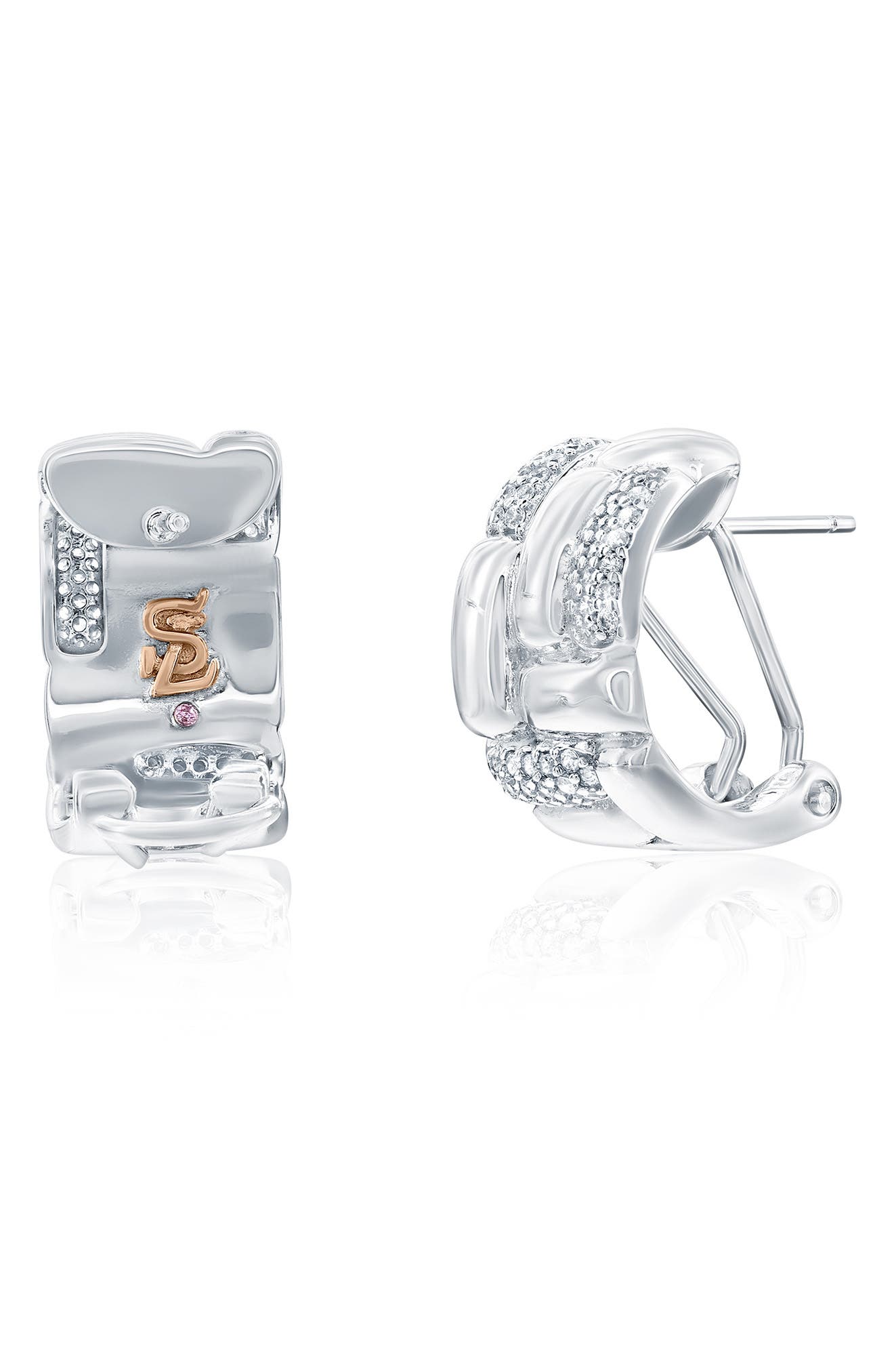 SUZY LEVIAN Cubic Zirconia Checkered Woven Huggie Hoop Earrings