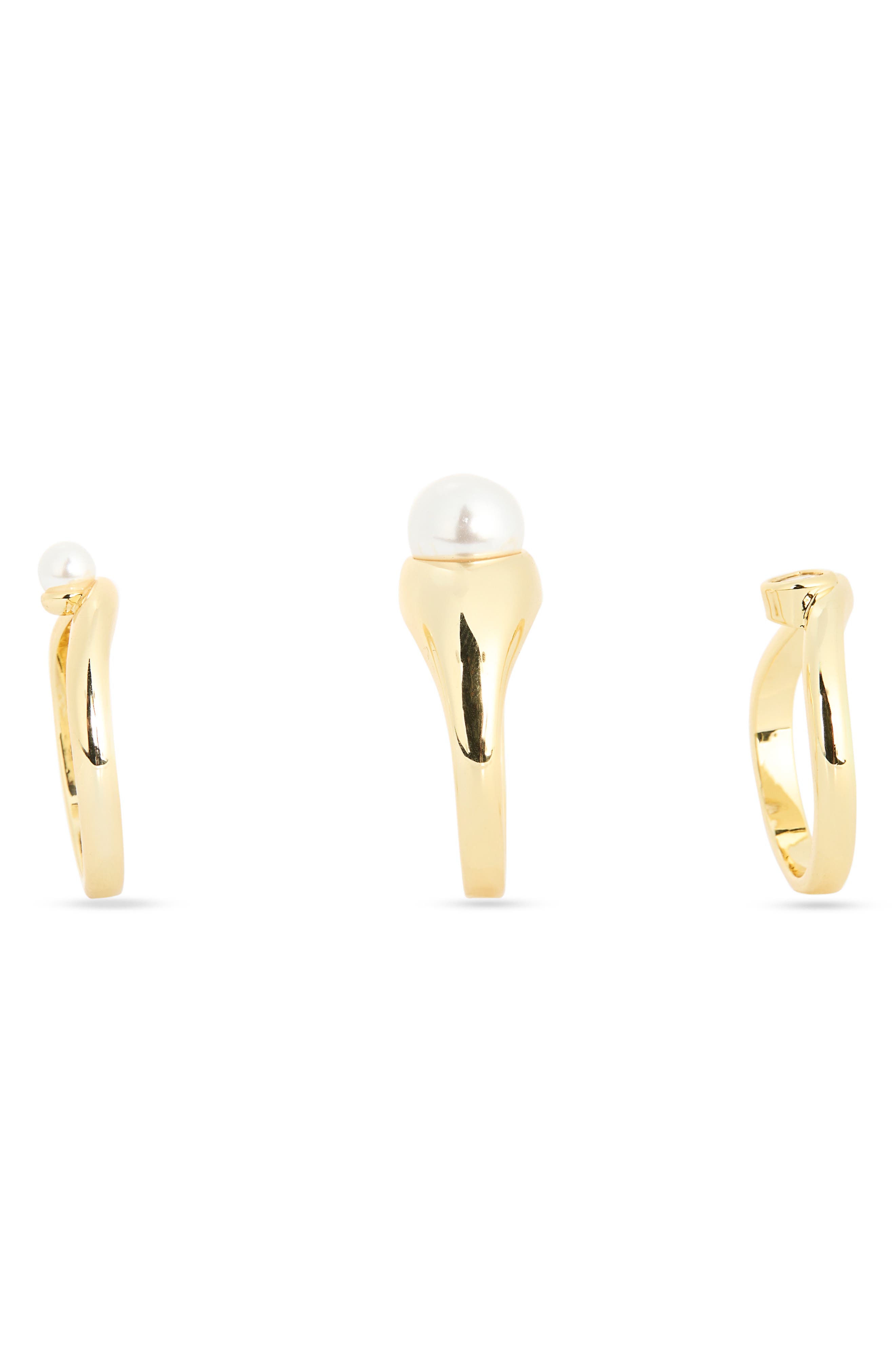 NORDSTROM RACK Set of 3 Demi Fine Cubic Zirconia & Faux Pearl Rings
