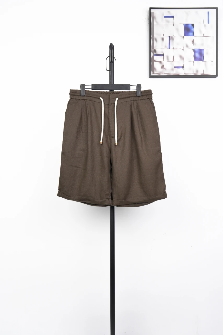 Brunello Cucinelli Brown Linen Drawstring Shorts product photo from LabelPicks