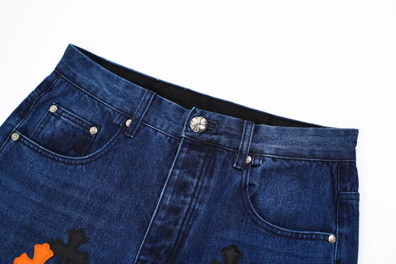 Chrome Hearts Blue Flame Cross Leather Patch Jeans product photo from LabelPicks