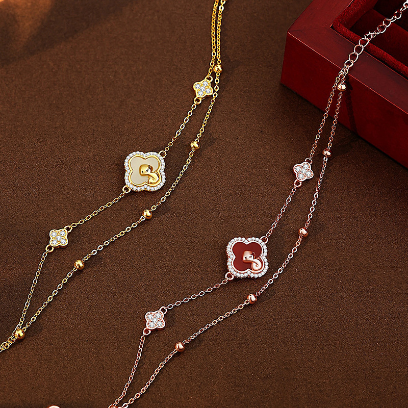 Original Lucky Snake Bracelet for Women, Pure Silver, New Chinese Style, New Year Snake Year, Double-Layer Bracelet, High-End Red Agate Jewelry