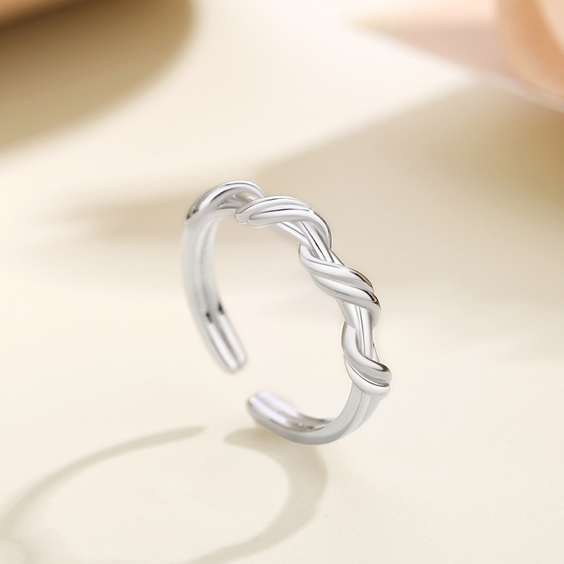 Double-wire-wrapped ring for women, 925 sterling silver, adjustable open ring, trendy internet celebrity style, minimalist chic, simple band jewelry