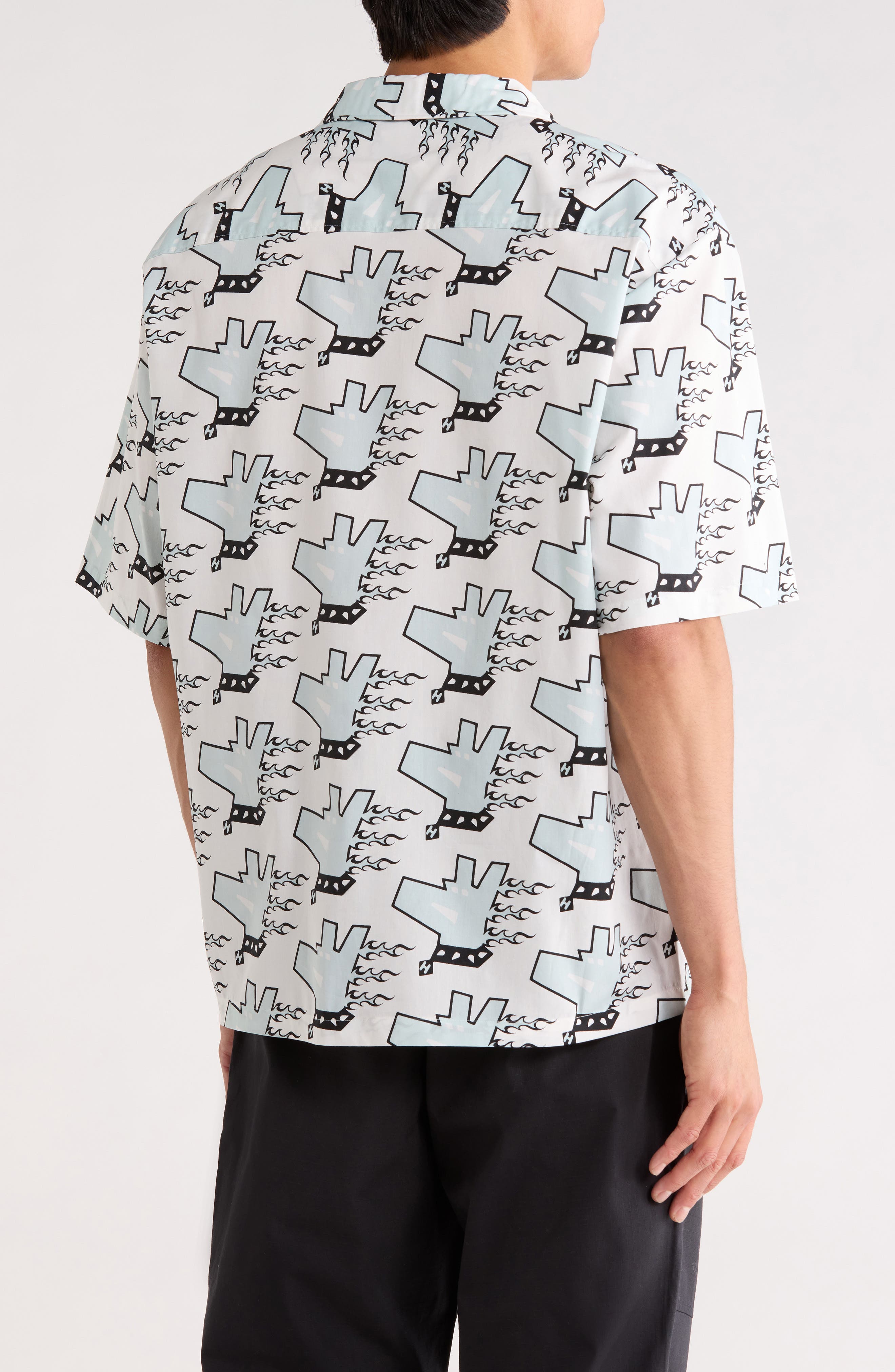 HUGO Eligino Graphic Print Cotton Camp Shirt