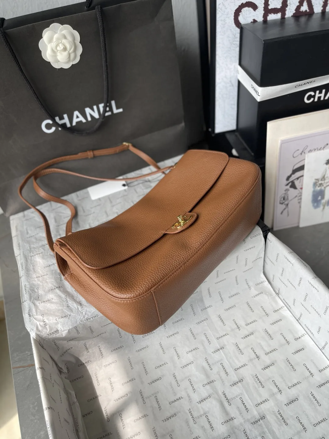 Chanel Brown Classic Flap Grained Leather Shoulder Bag product photo from LabelPicks