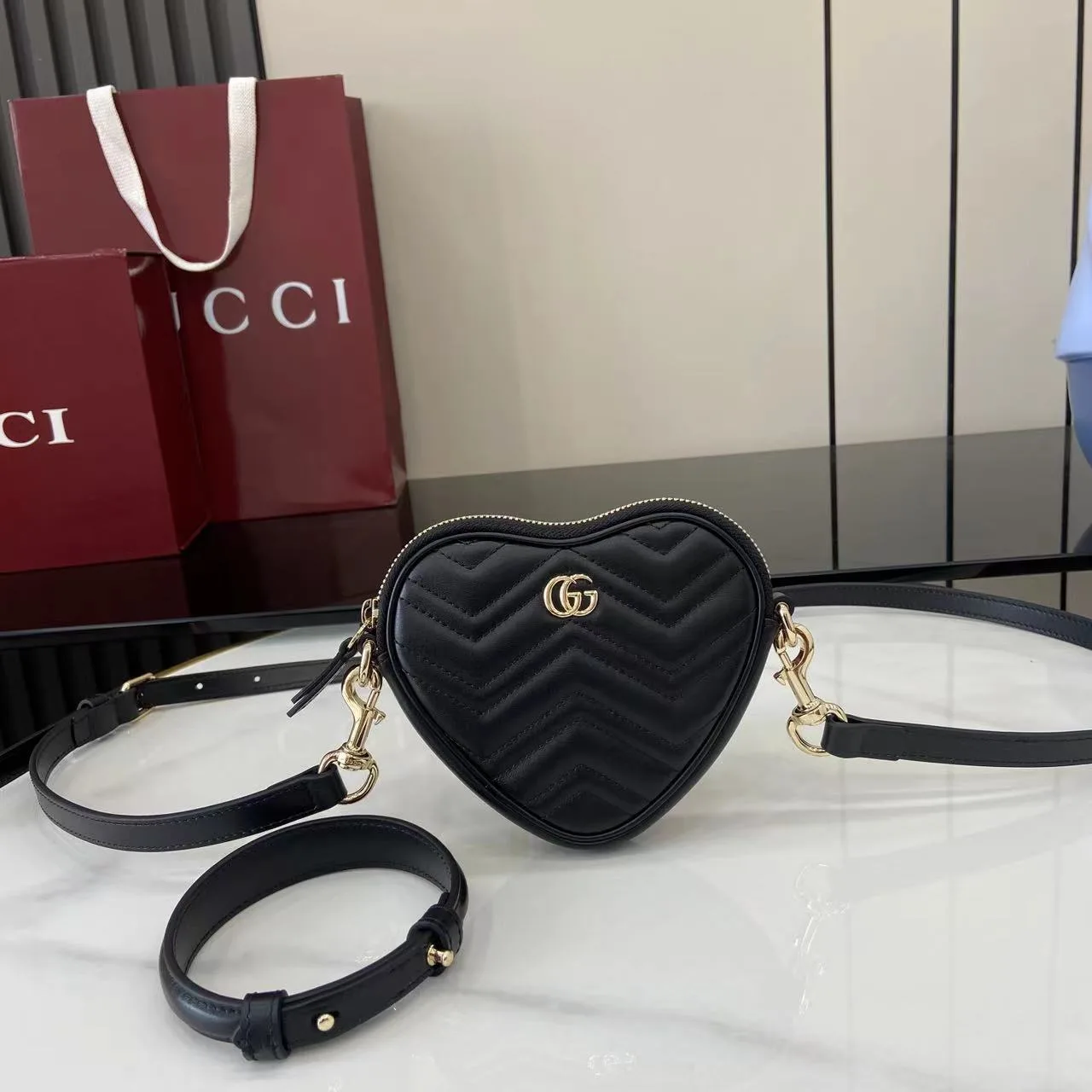 Gucci Marmont Black GG Supreme Canvas Crossbody Bag product photo from LabelPicks